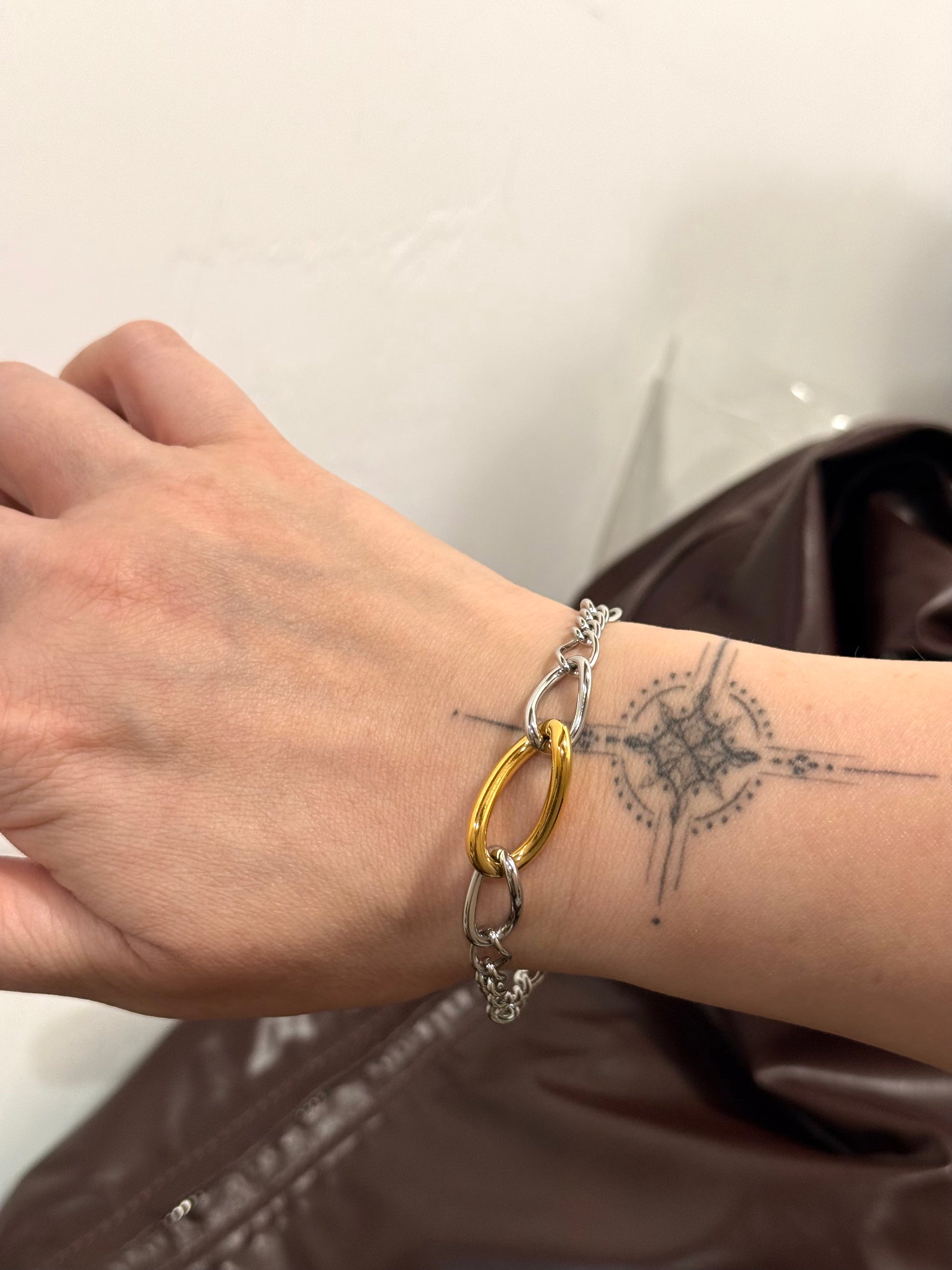 Mix tone interlock stainless steel bracelet