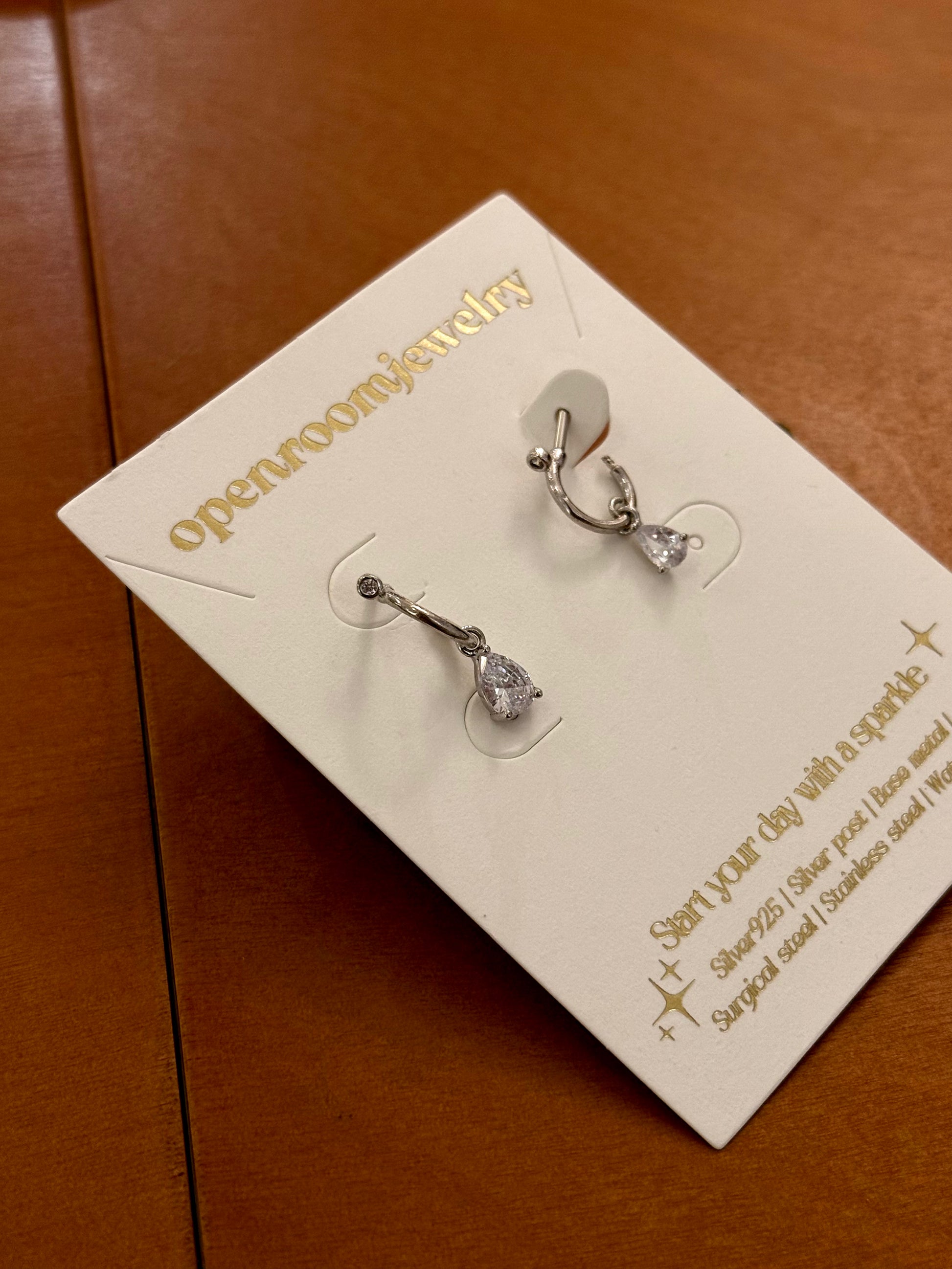 Surgical Steel Teardrop CZ Earrings (4 colours)