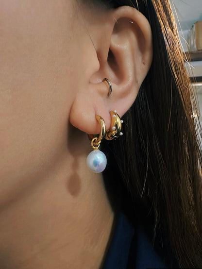 Pearl stud hinged hoop earrings