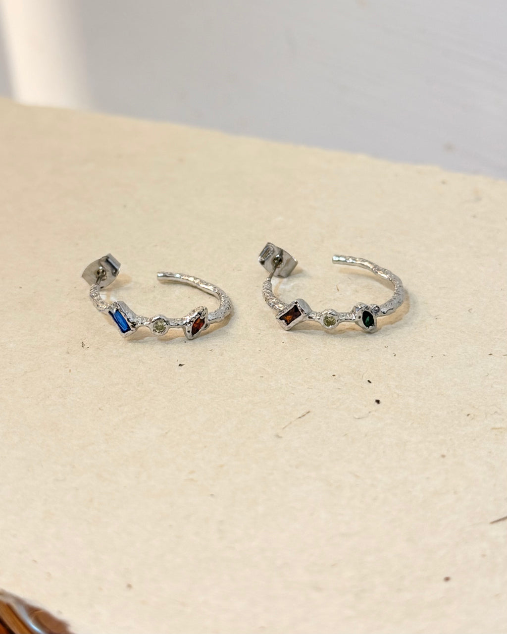 925 Silver multi-color cz hoop earrings