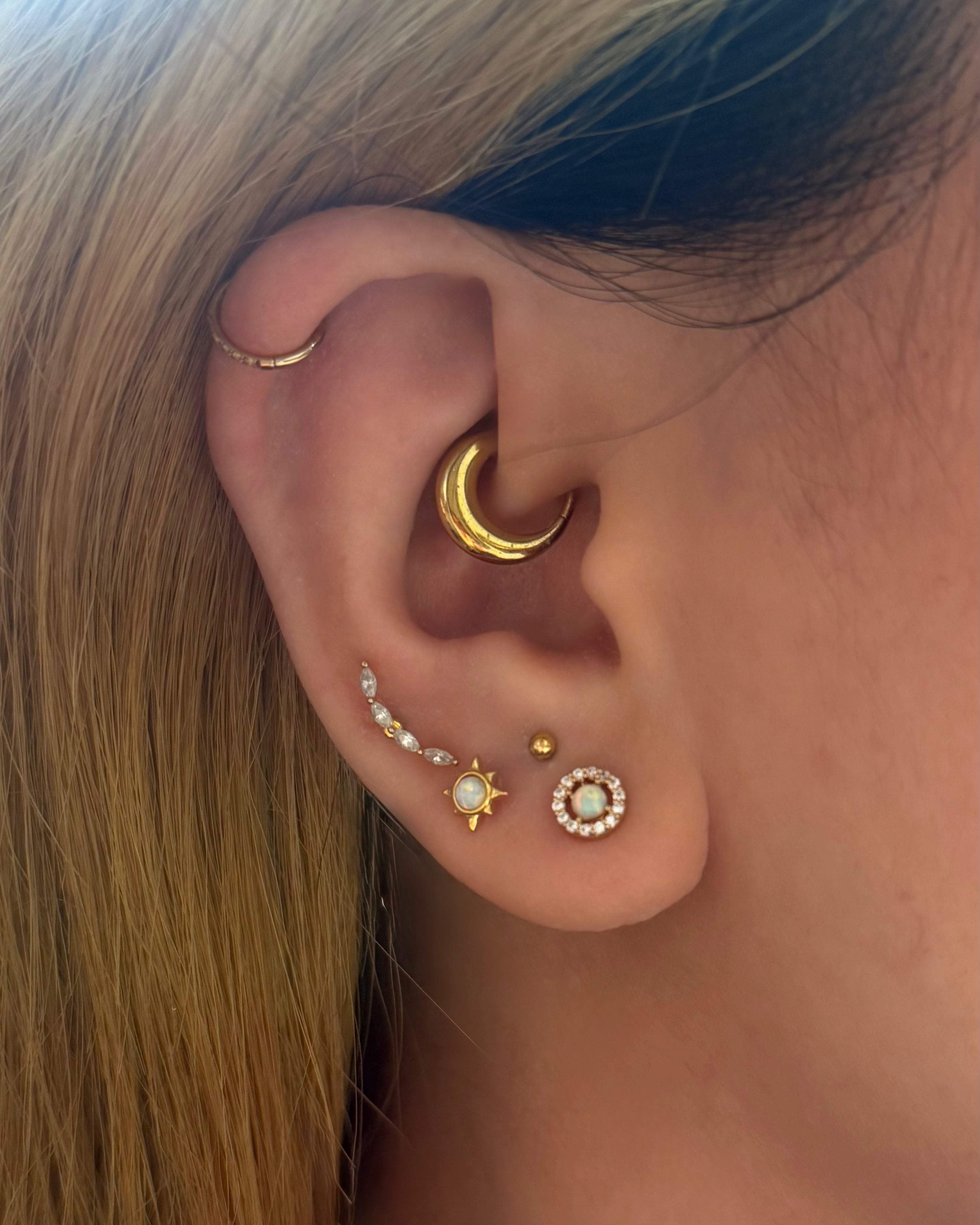 Round cz Opal surgical steel stud piercing (1pc)
