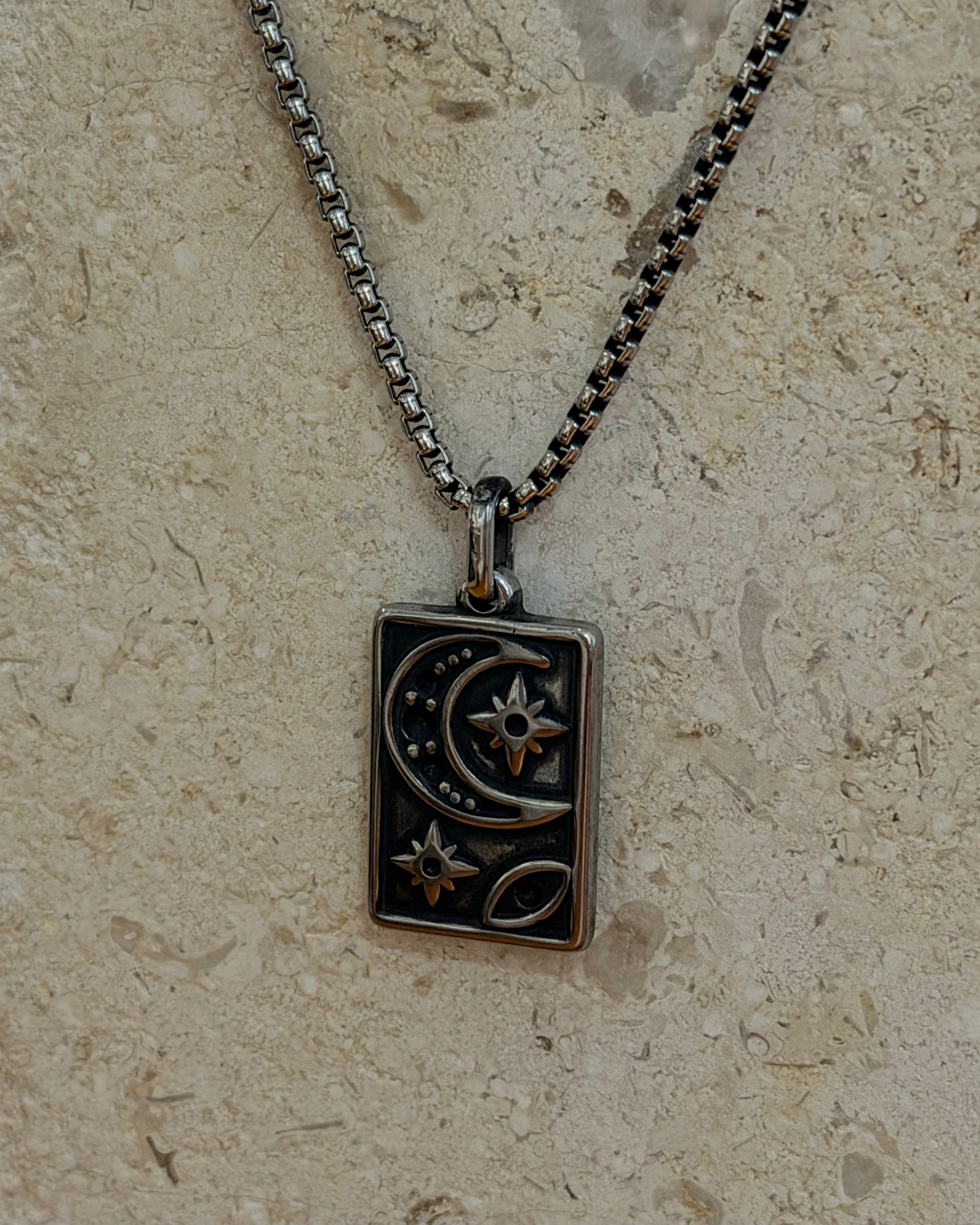 Celeste Tag Pendant Stainless Steel Necklace