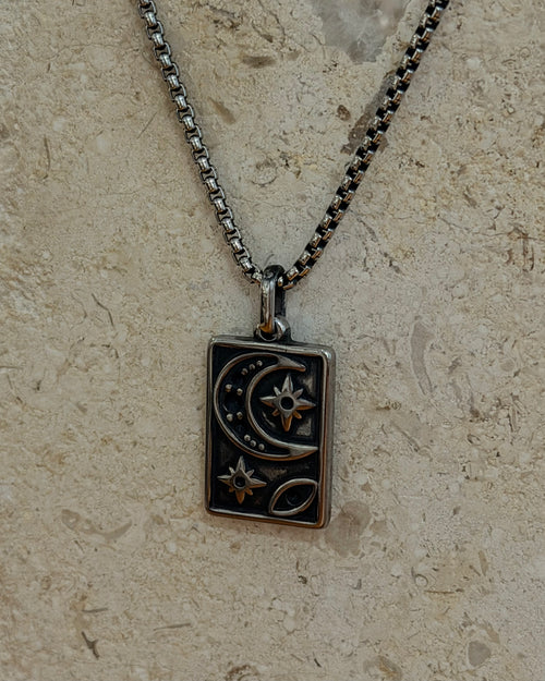 Celeste Tag Pendant Stainless Steel Necklace