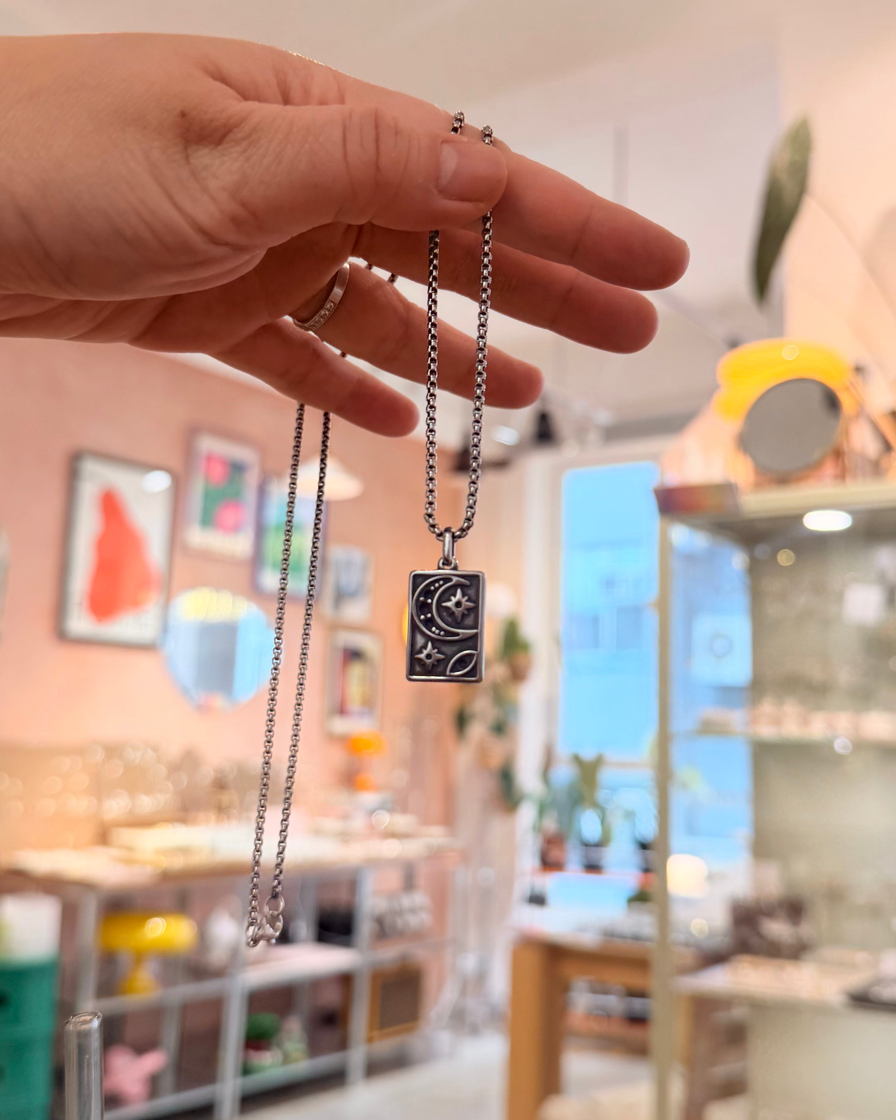 Celeste Tag Pendant Stainless Steel Necklace