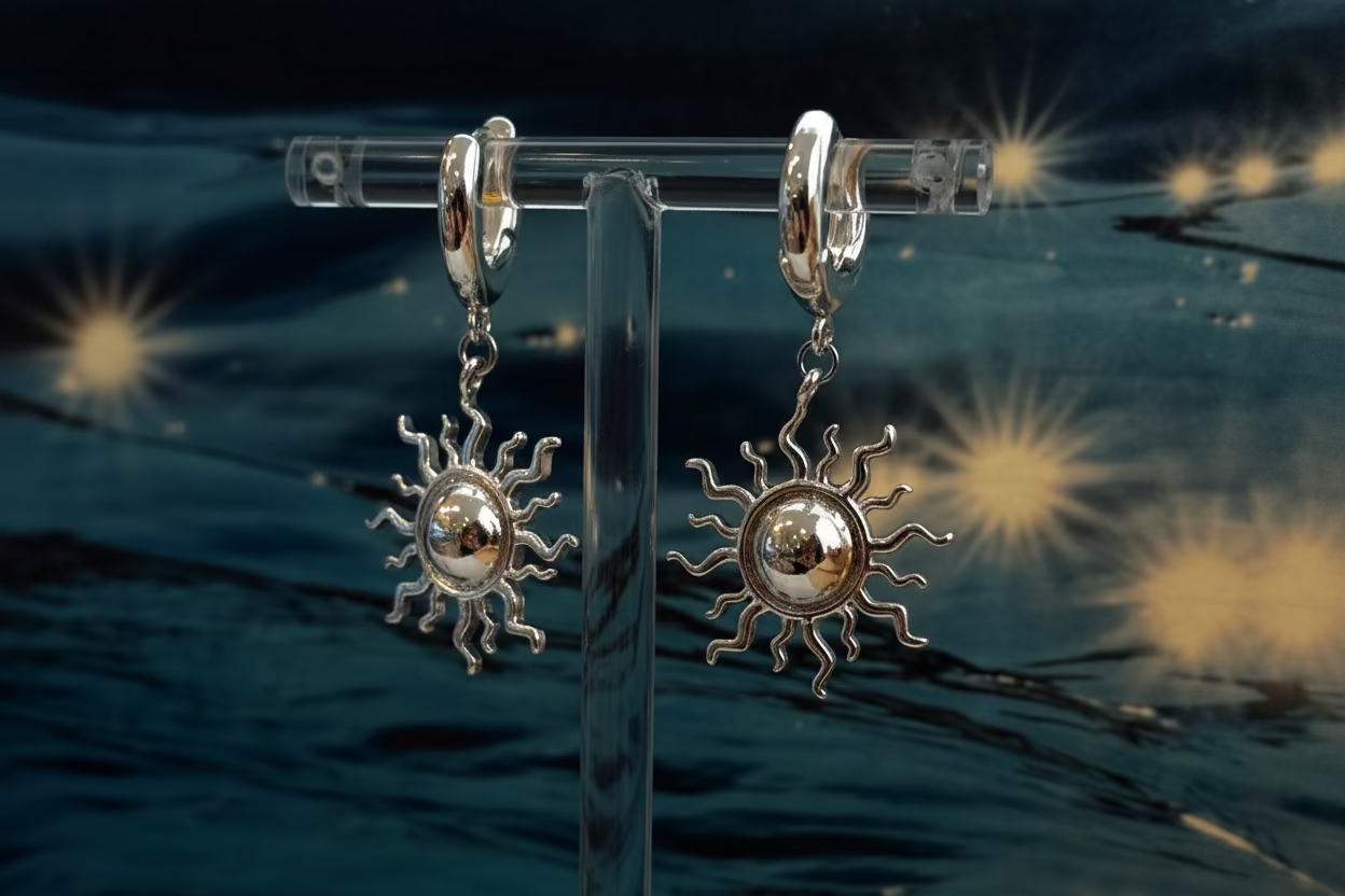 Hinged hoop drop rising sun earrings