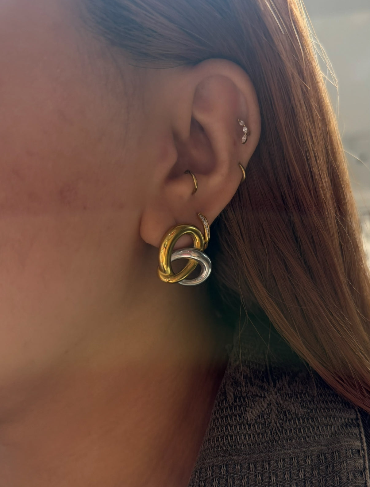 Golden-Silver Twist Stainless Steel Earrings