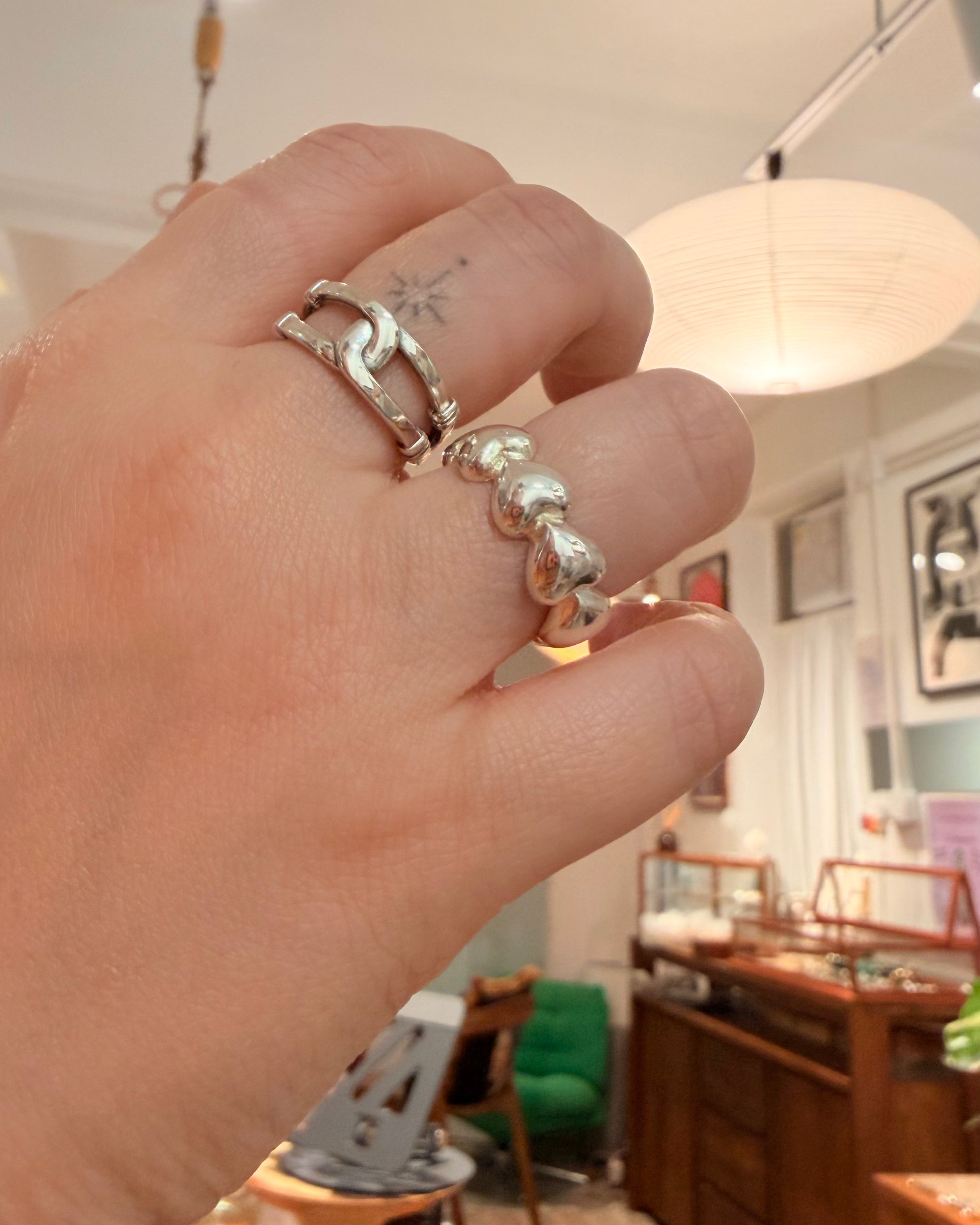 925 silver Heart band free size ring
