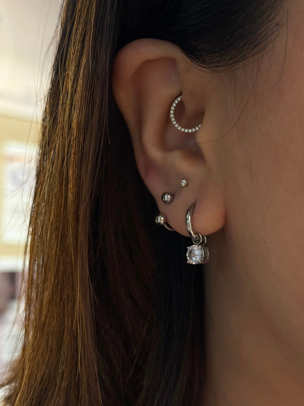 Stainless steel drop cz earrings