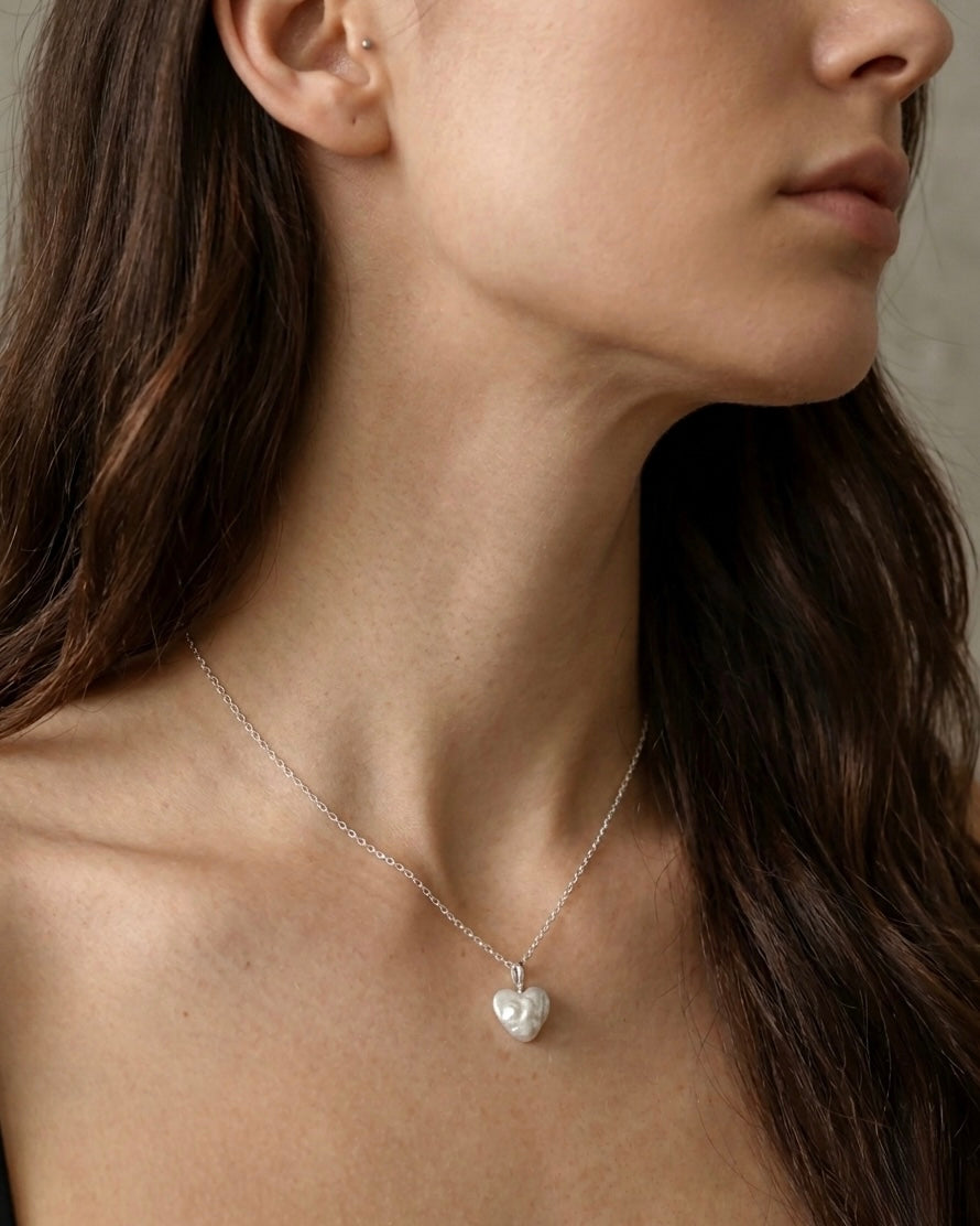 Heart shape raw pearl 925 silver necklace