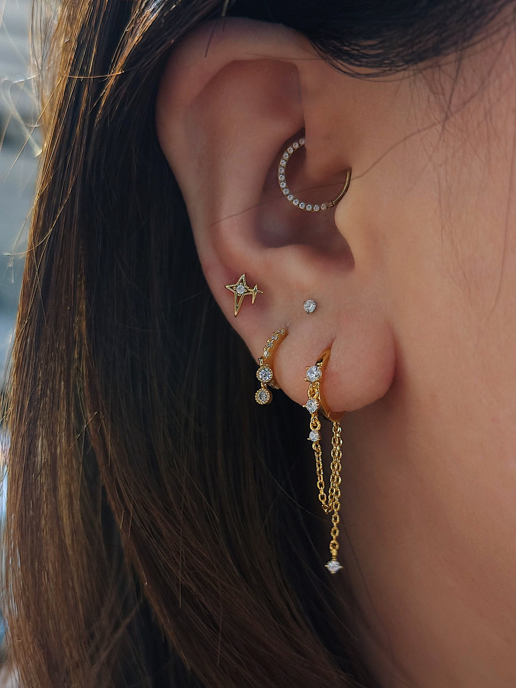Drop double cz  silver925 earrings　
