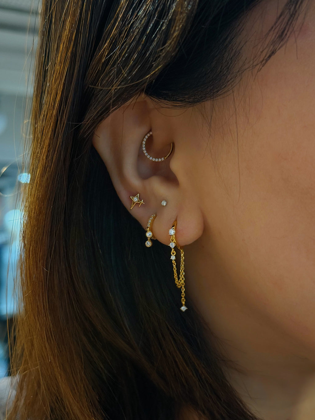 Drop double cz  silver925 earrings　