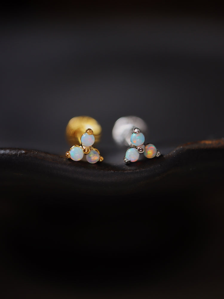 Triple Opal Flat Back Stud 925 Silver Piercing (1pc)