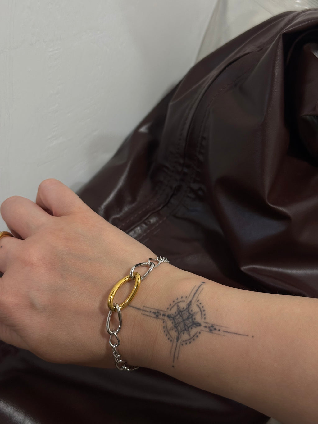 Mix tone interlock stainless steel bracelet