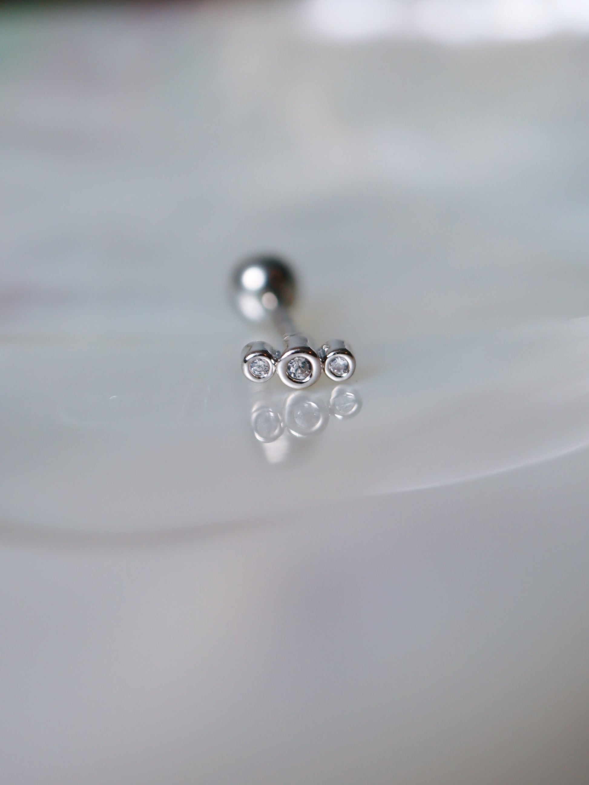 Triple cz stud bar screw back earring