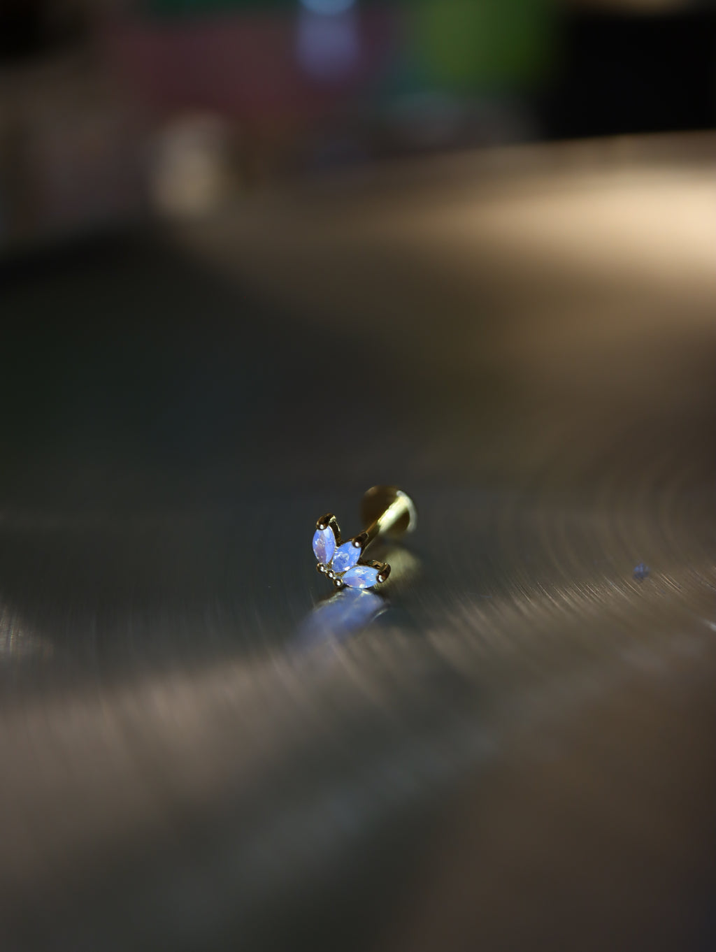 Opal lotus flat back s925 piercing (1pc)