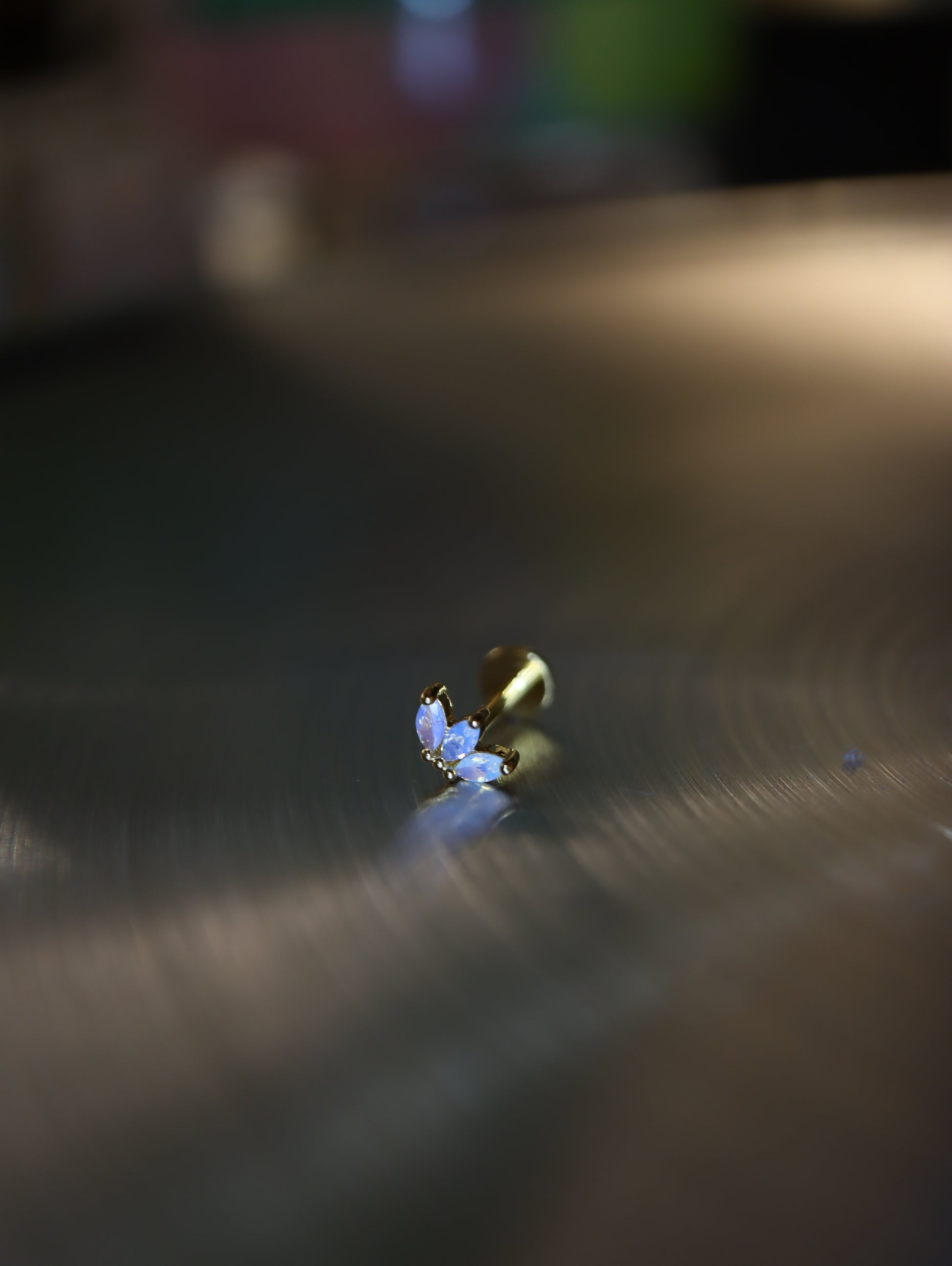 Opal lotus flat back s925 piercing (1pc)