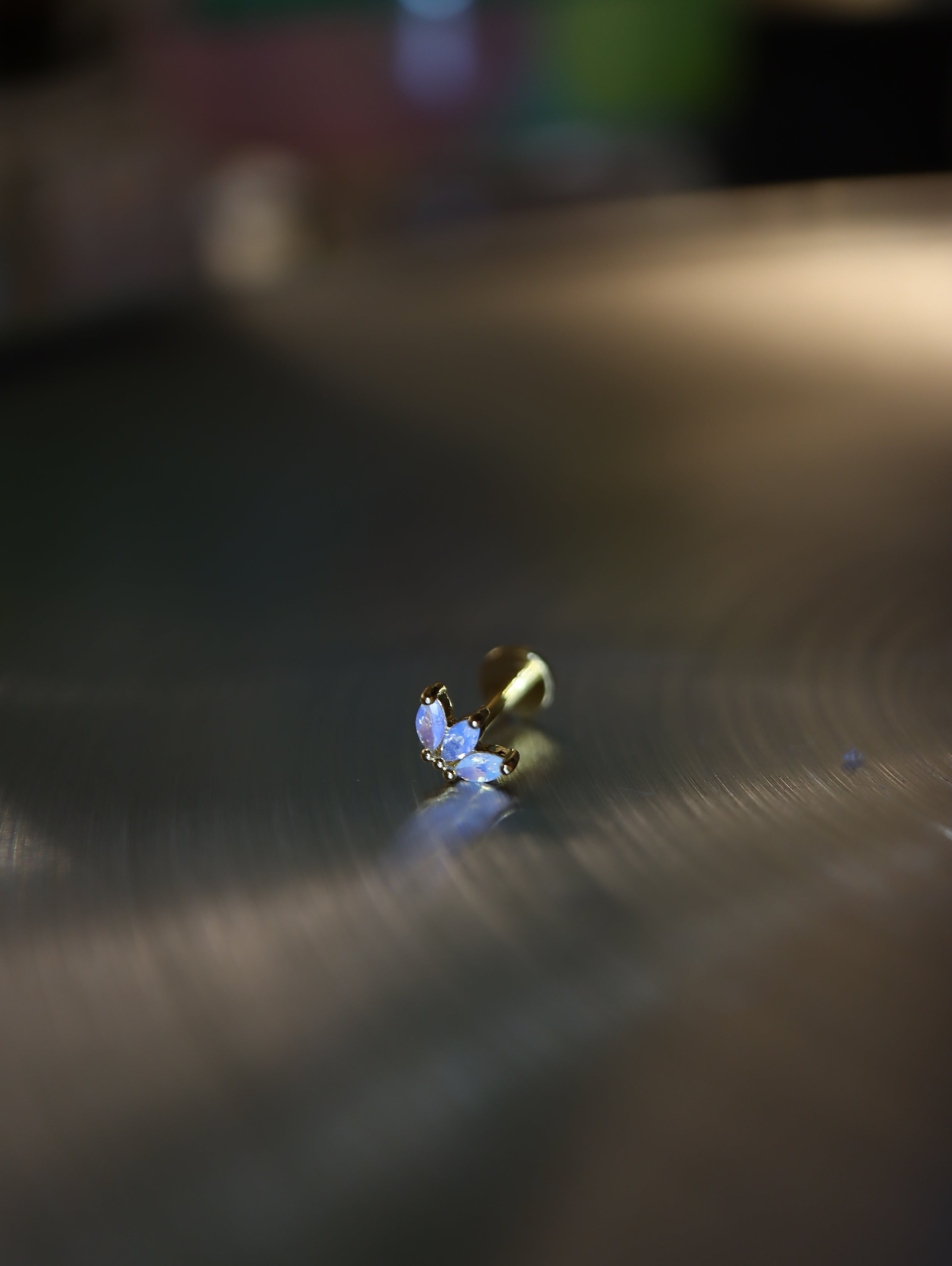 Opal lotus flat back s925 piercing (1pc)