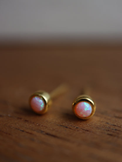 Round opal stud Silver925 earrings