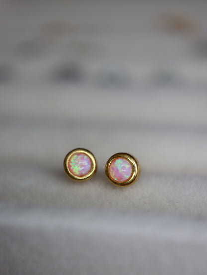 Round opal stud Silver925 earrings