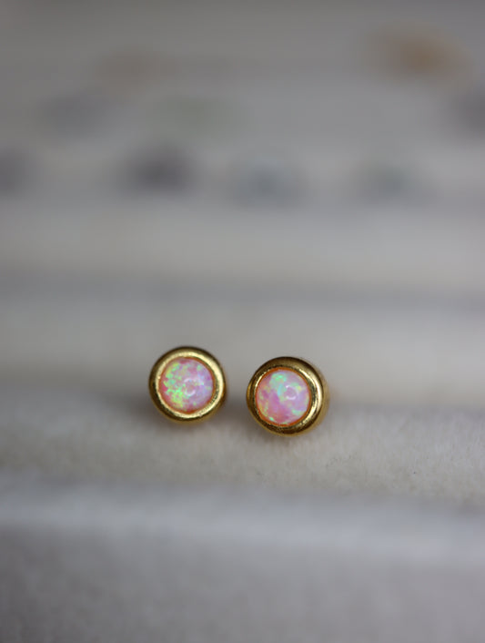 Round opal stud Silver925 earrings