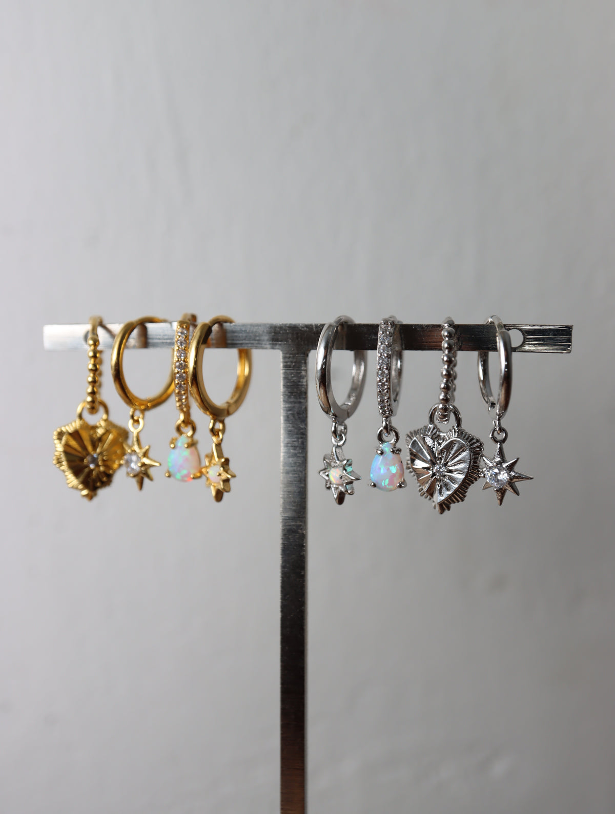 Opal cz S925 hinged hoop earrings