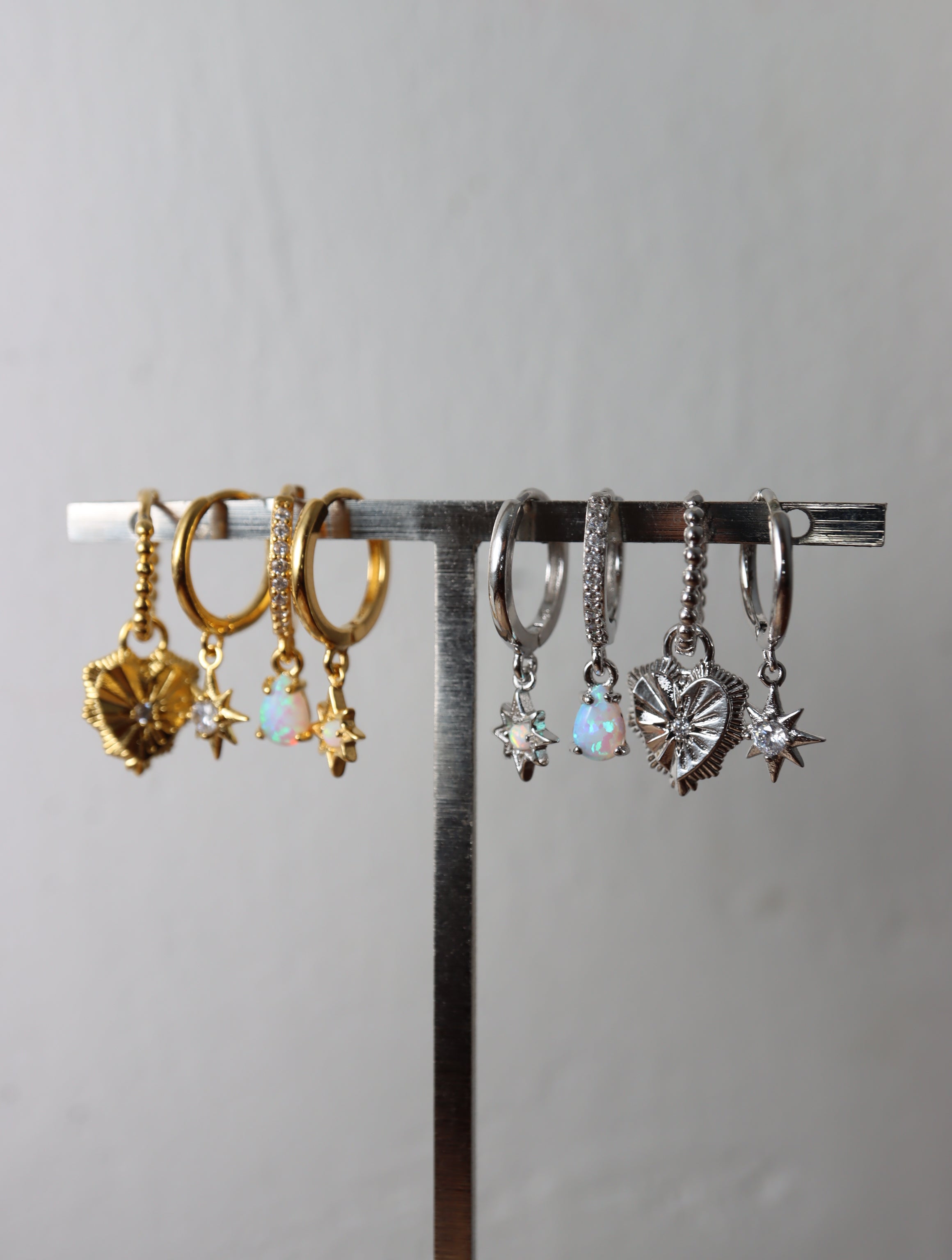 Opal cz S925 hinged hoop earrings