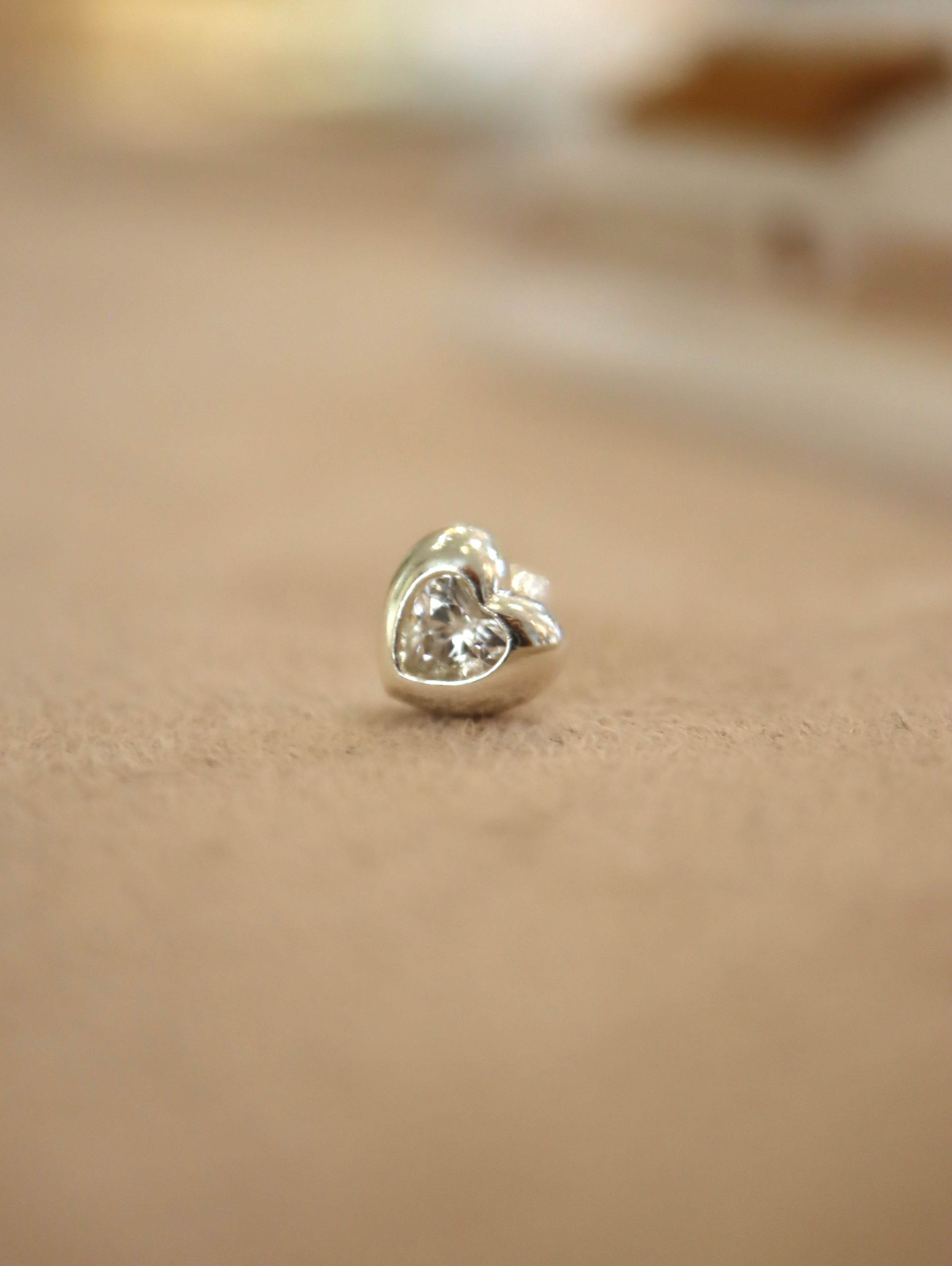Heart cz 925 silver stud piercing (1pc)