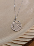 Stainless Steel Sun in Crescent Coin Necklace