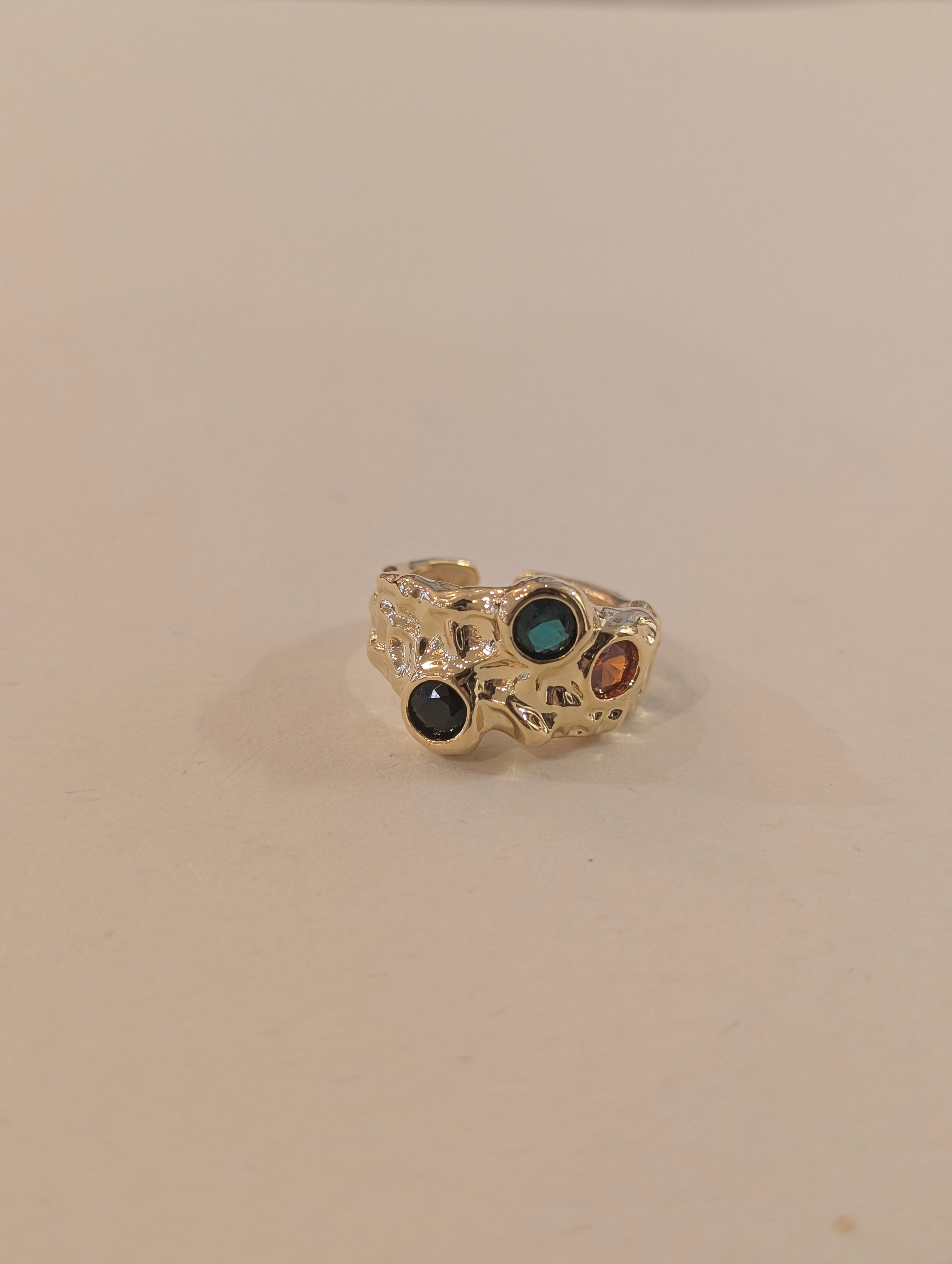 Chunky colour faux stone brass ring