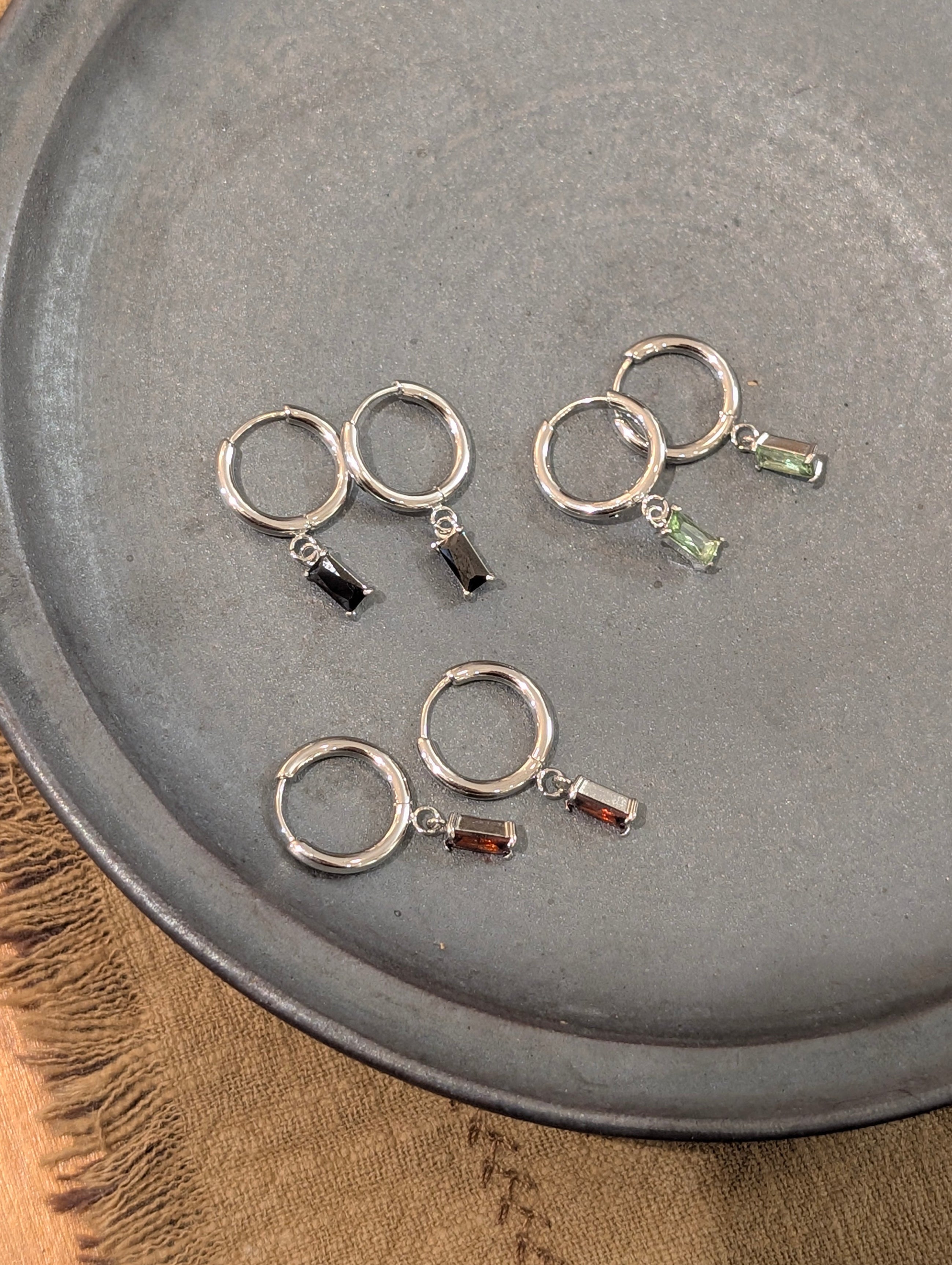 Stainless steel hoop drop cz earrings