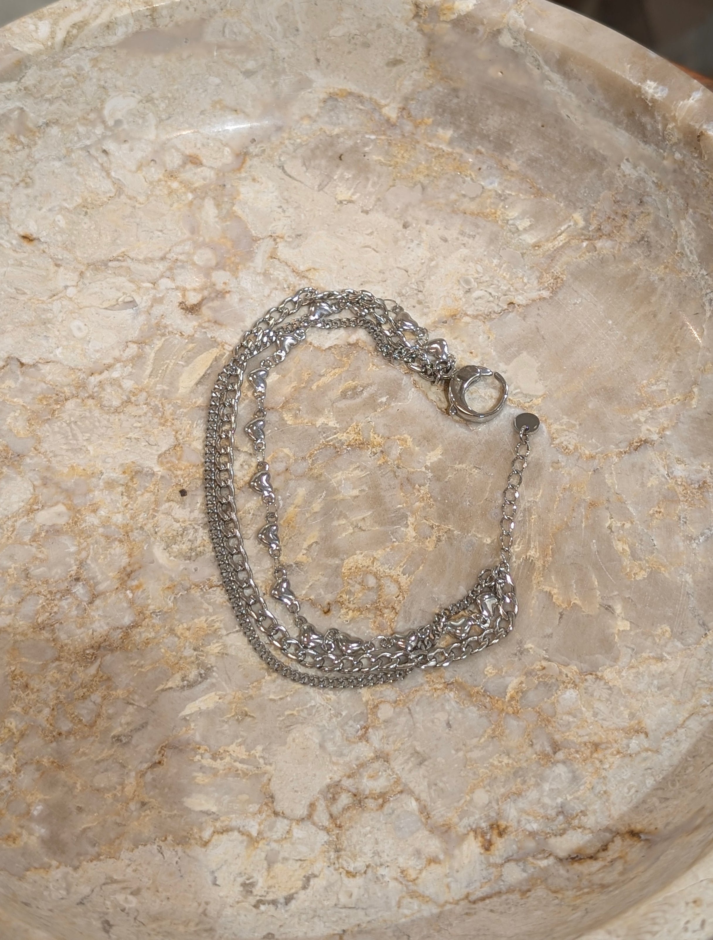 Triple chain heart stainless steel bracelet