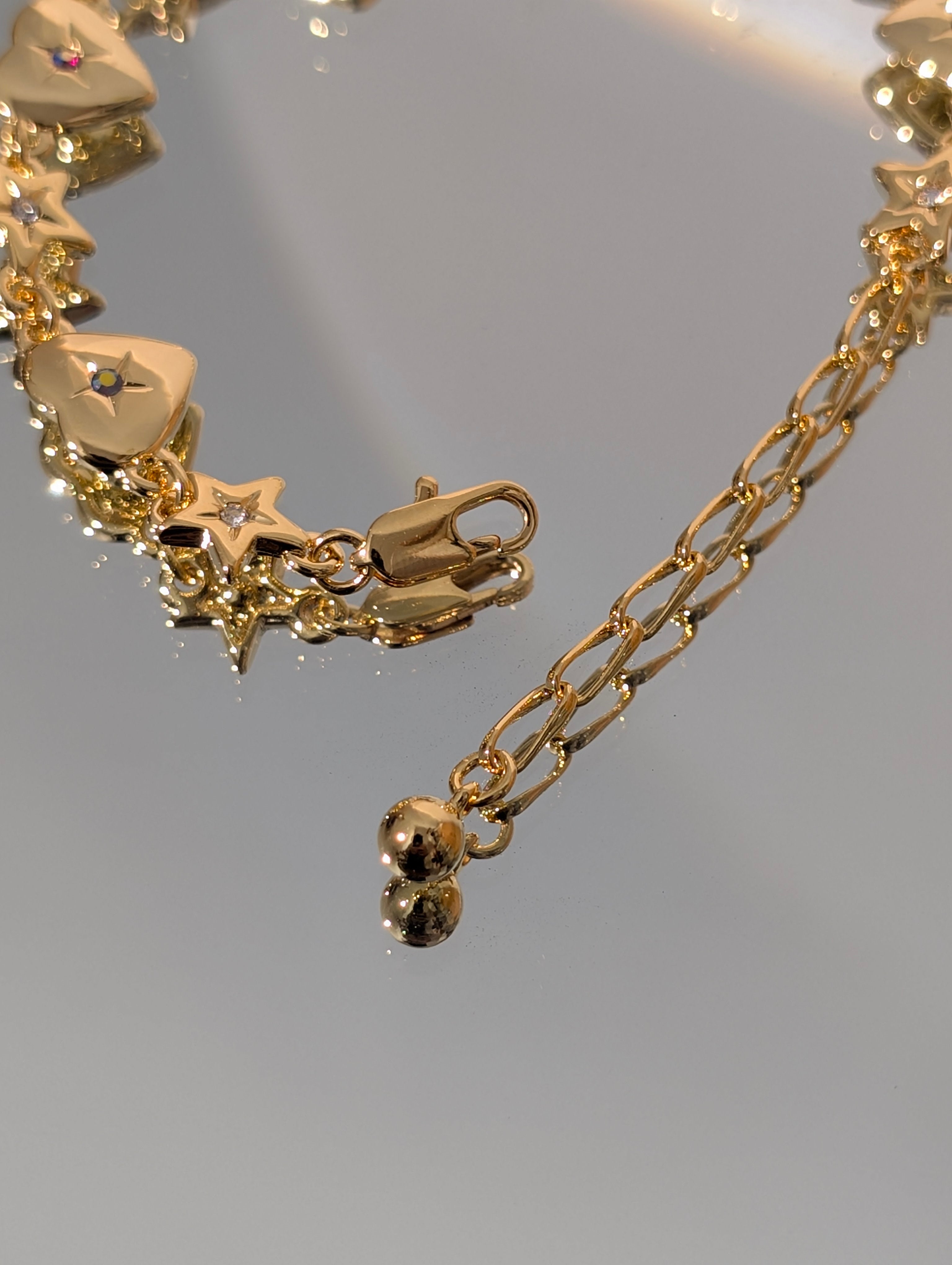Starlit Heart Chain Brass Bracelet