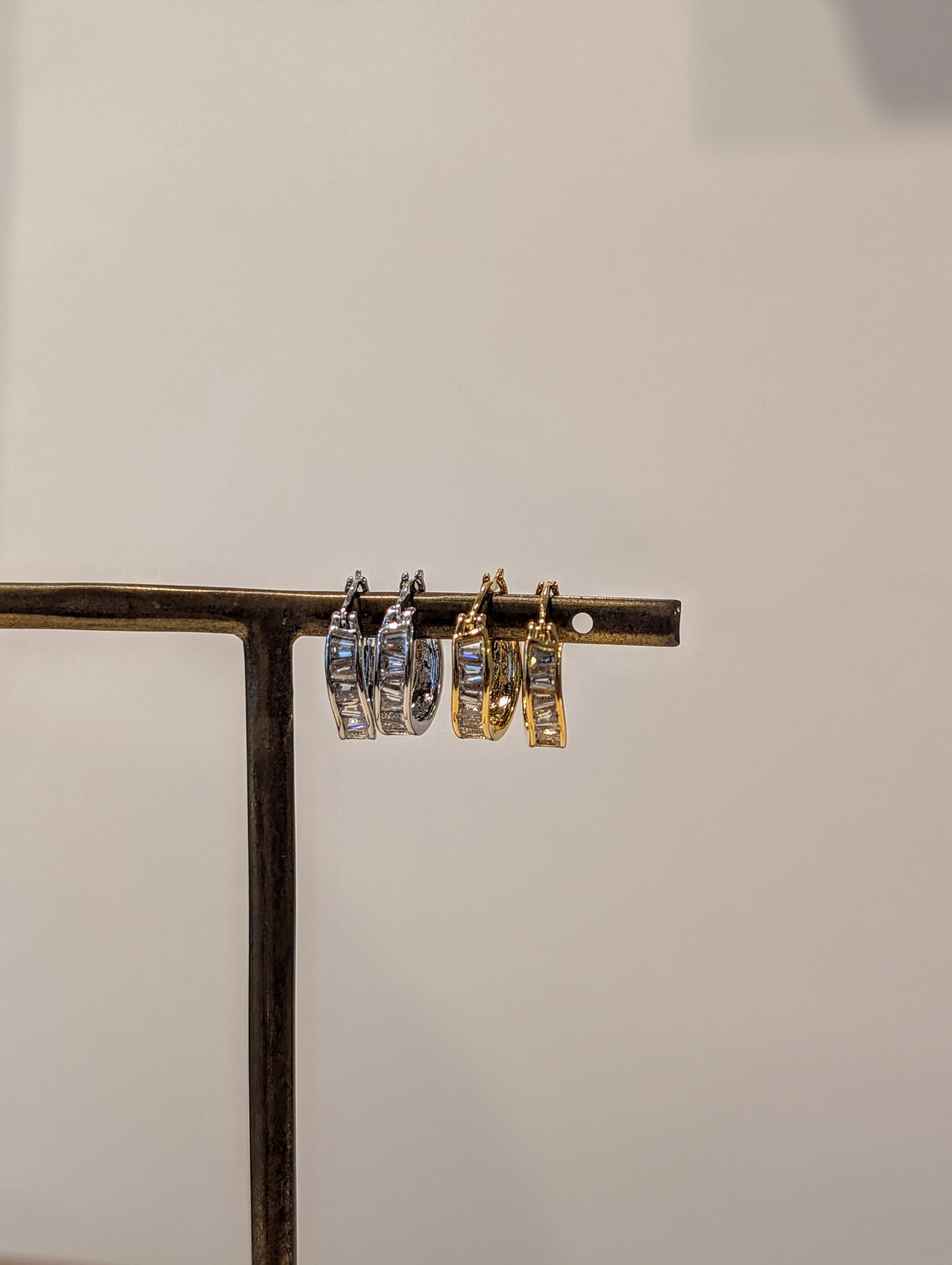 Rectangular CZ Hinged Hoop Earrings