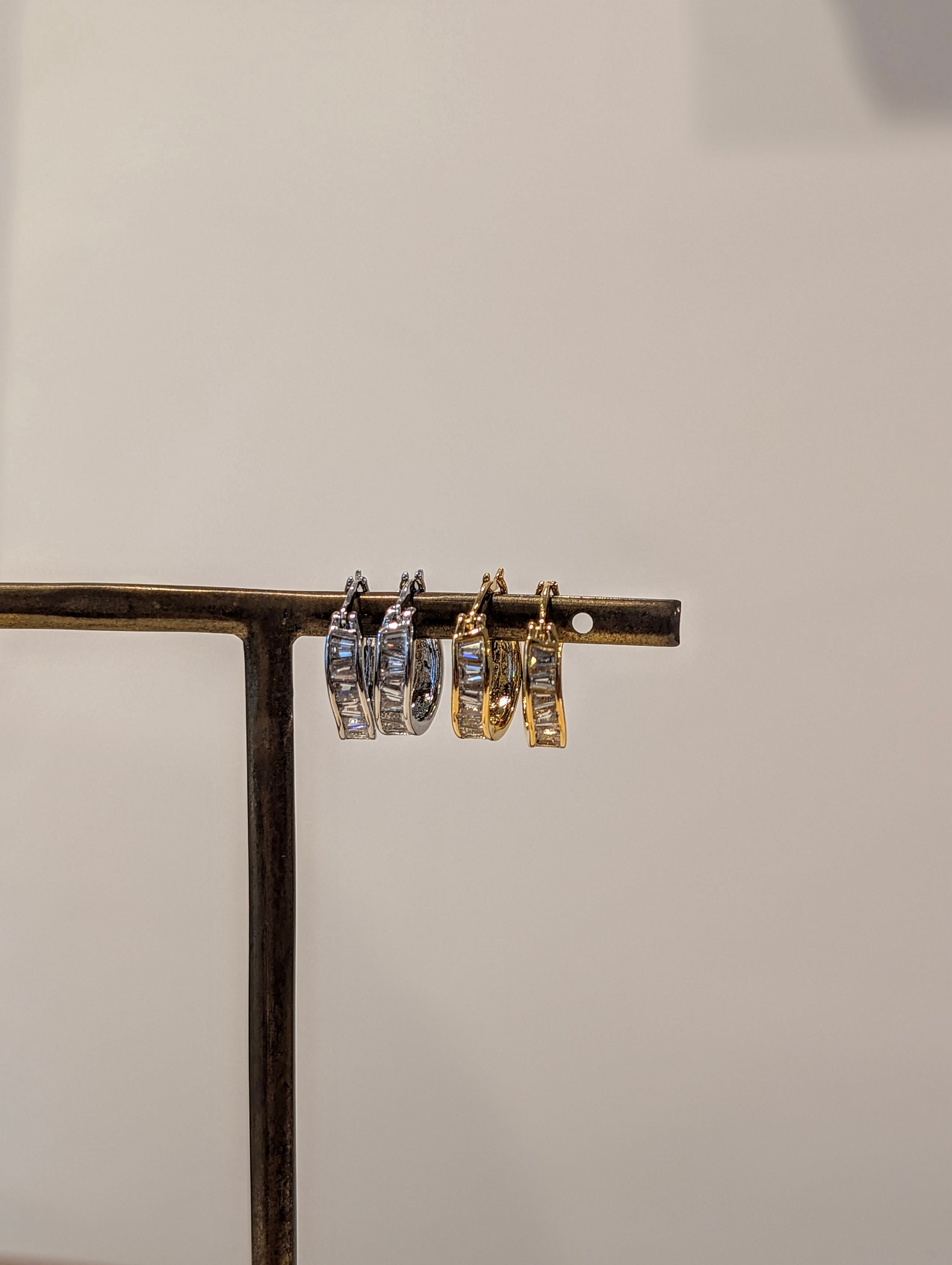 Rectangular CZ Hinged Hoop Earrings