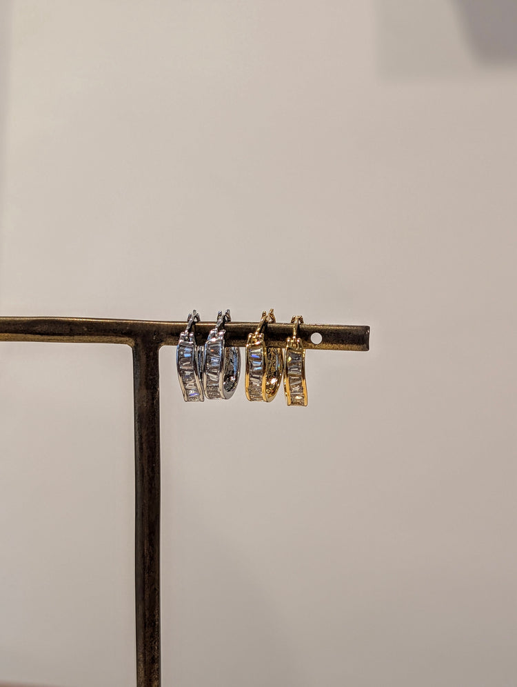 Rectangular CZ Hinged Hoop Earrings