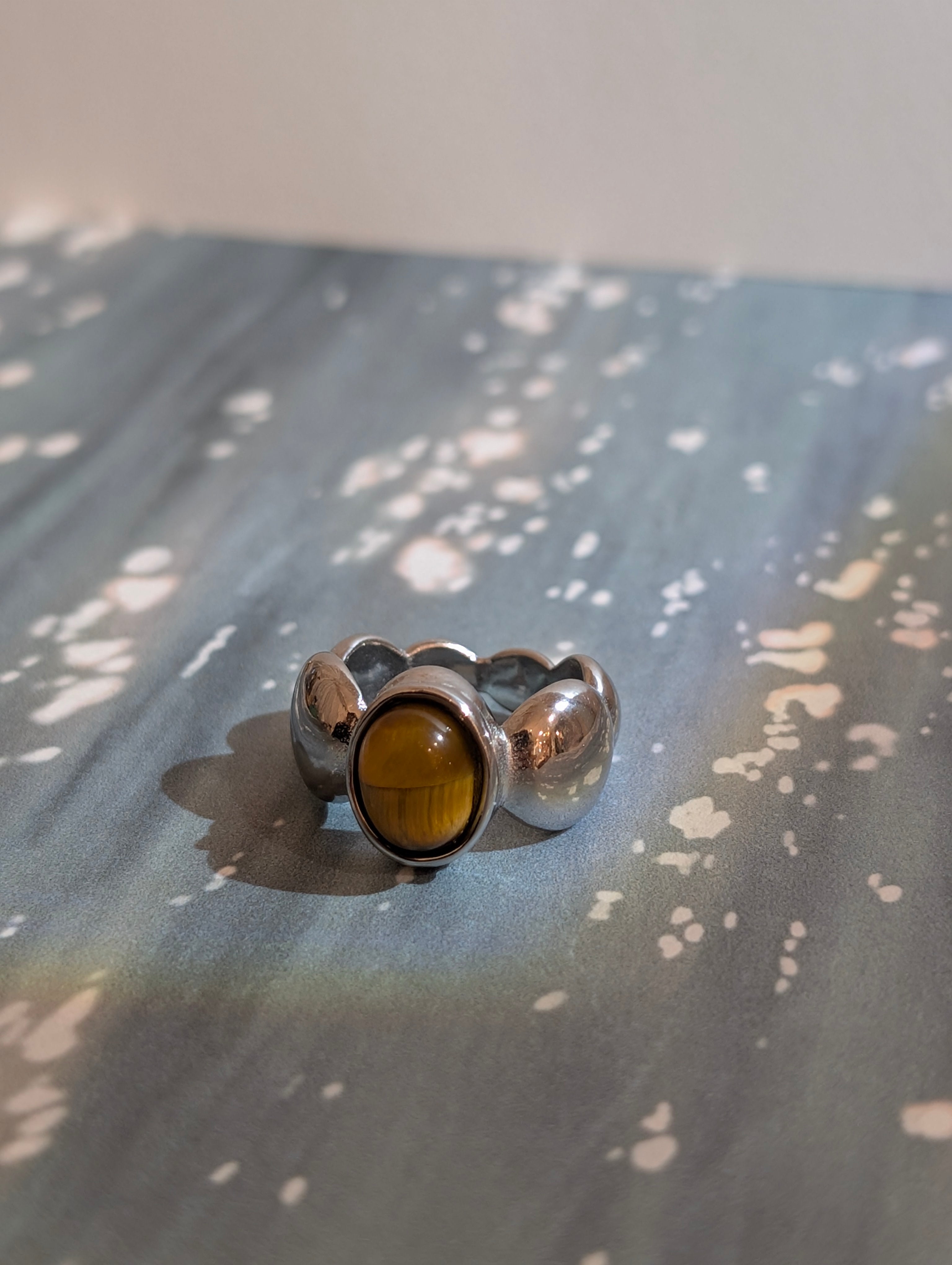 Faux tigers eye stainless steel ring