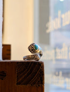 Ornate Turquoise Floral Band 925 Silver Ring