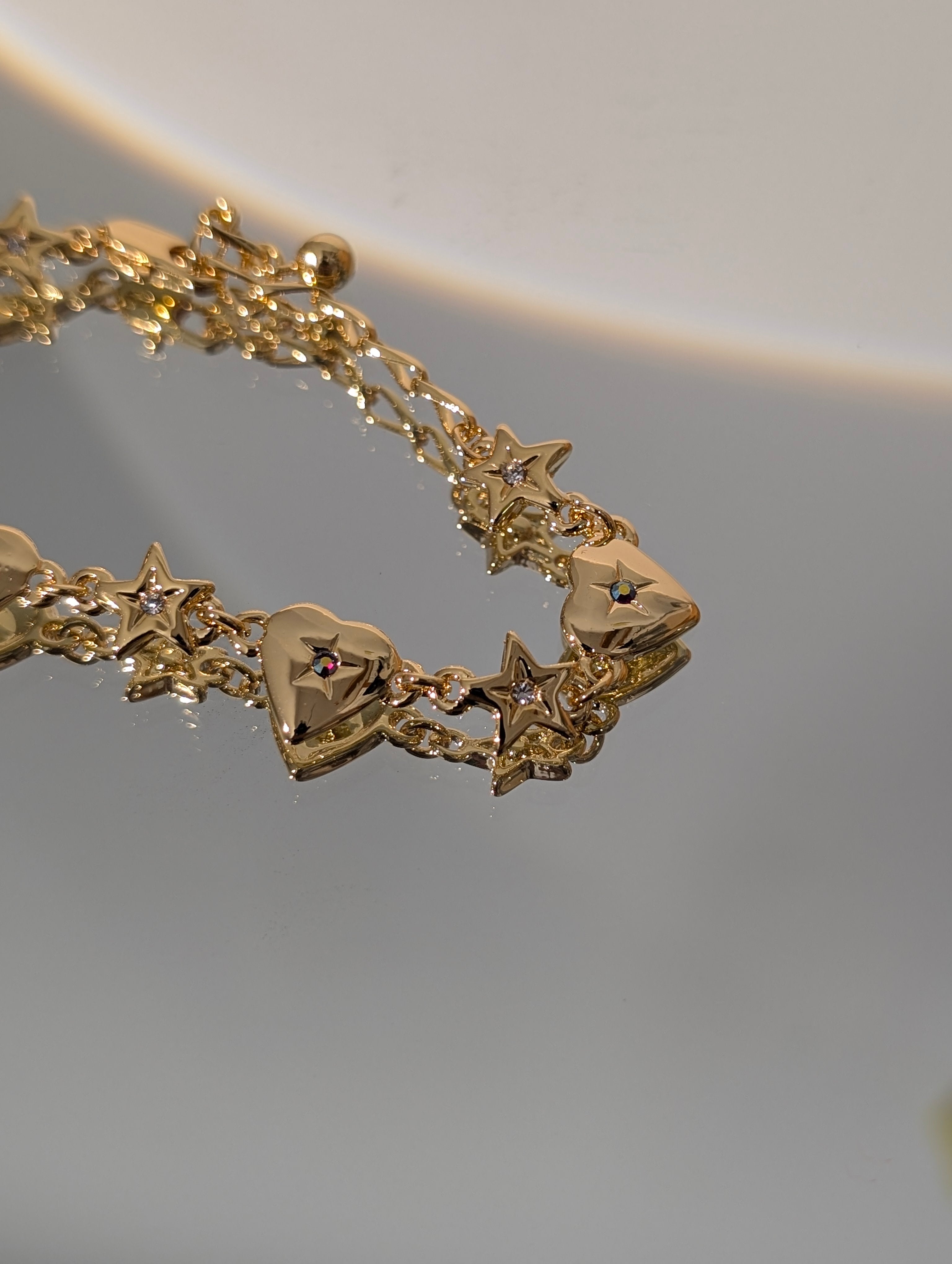 Starlit Heart Chain Brass Bracelet