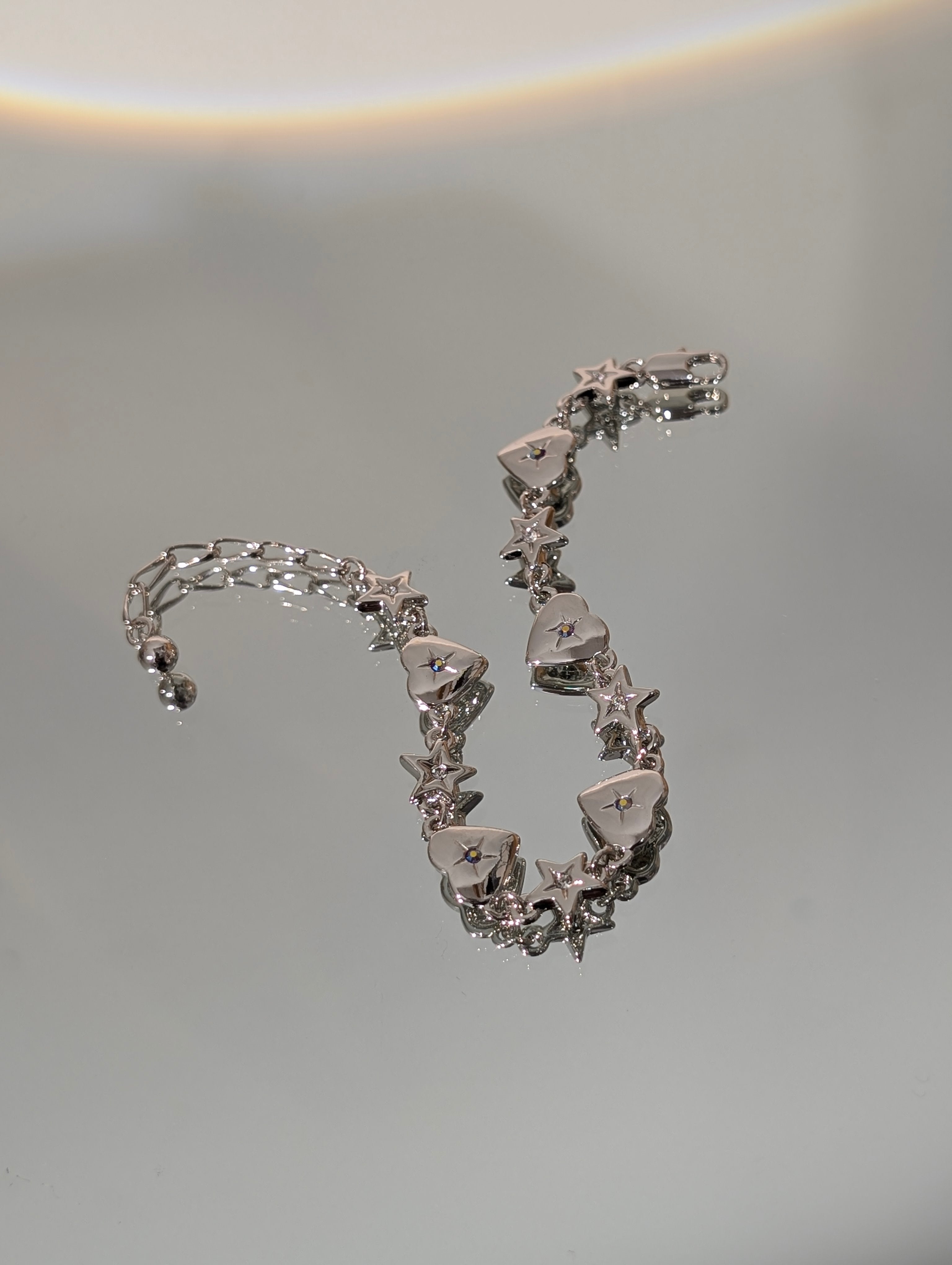 Starlit Heart Chain Brass Bracelet