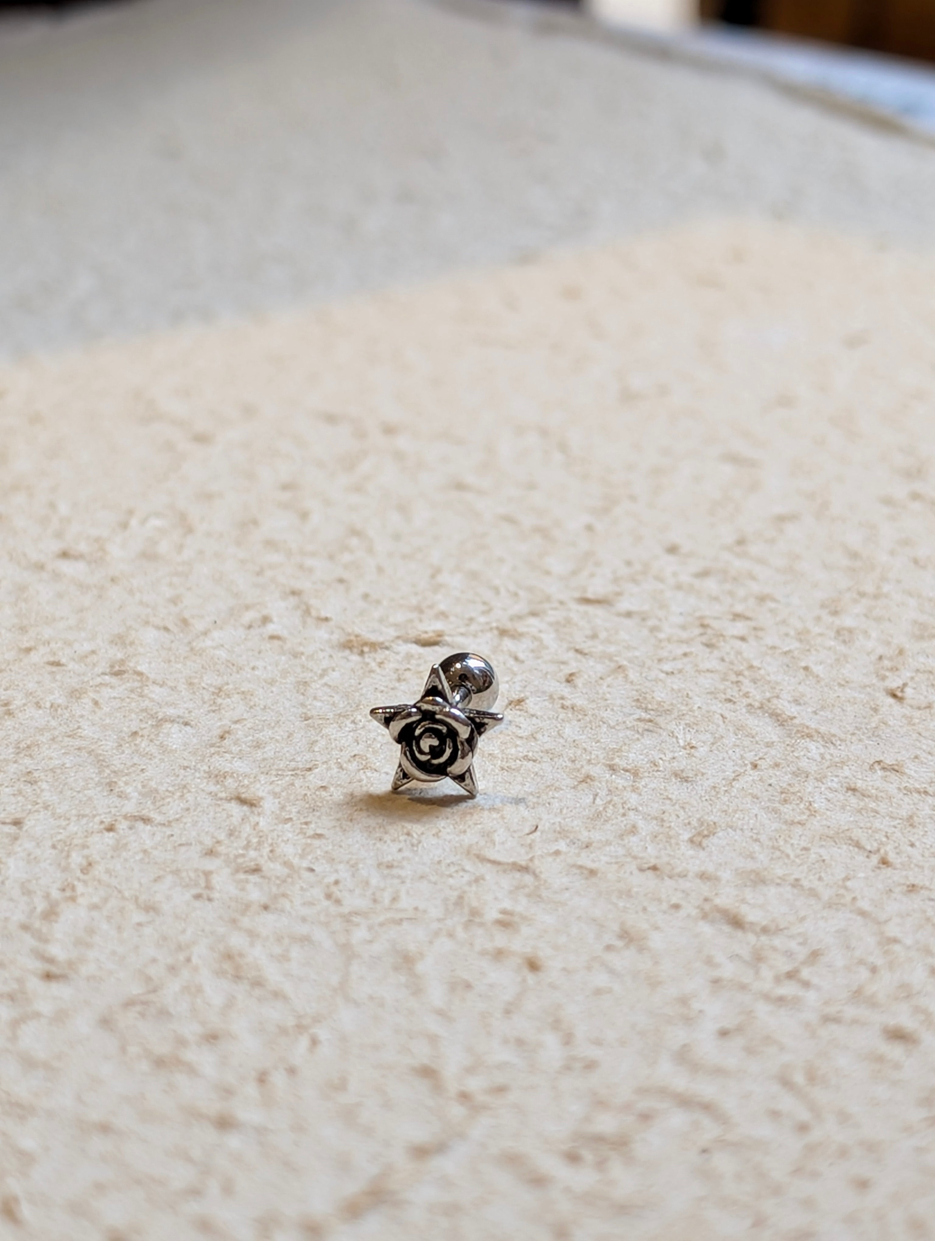 Star rose stud surgical steel piercing Earring (1pc)