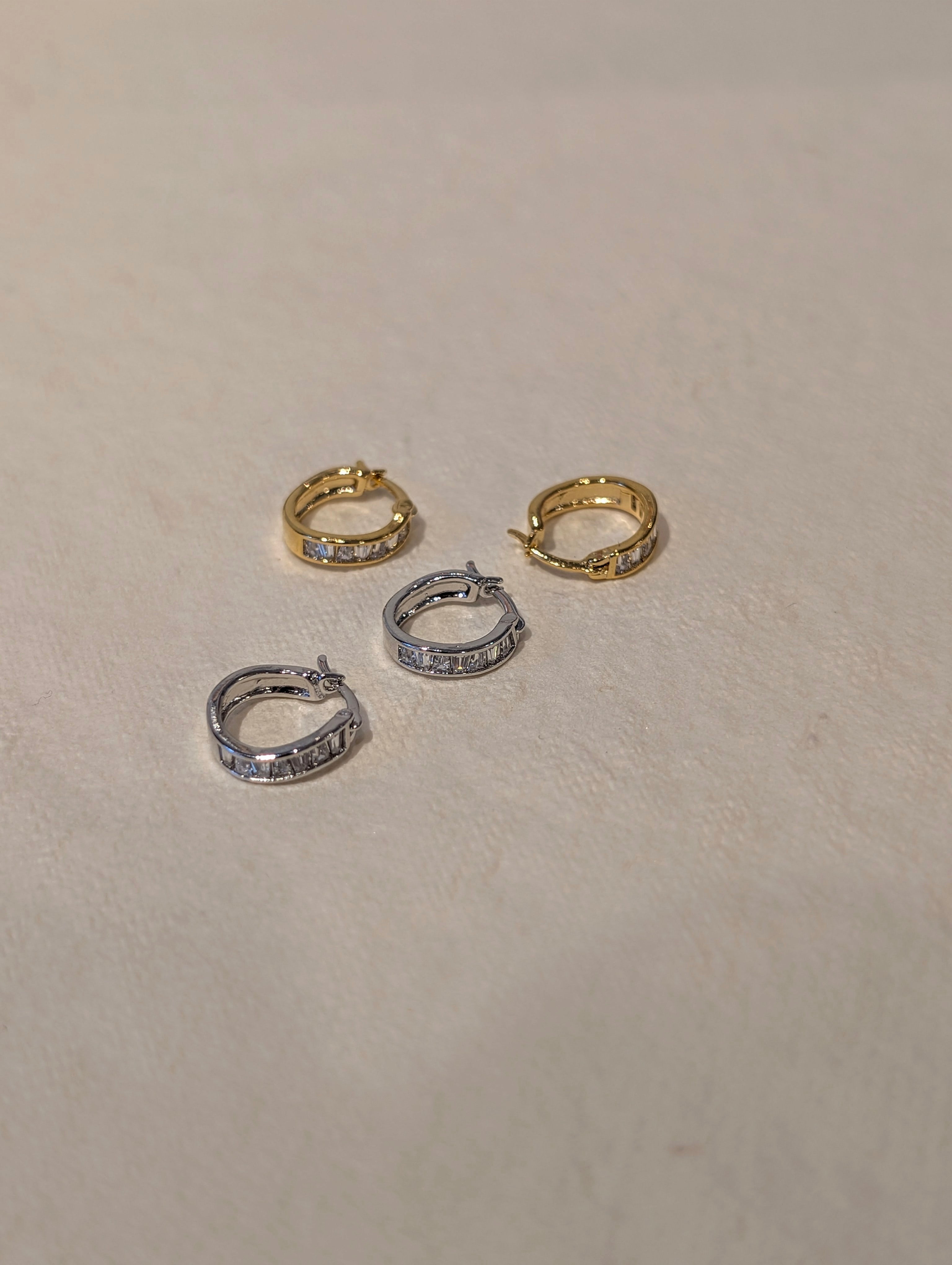 Rectangular CZ Hinged Hoop Earrings
