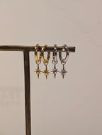 Hinged hoop drop starburst earrings