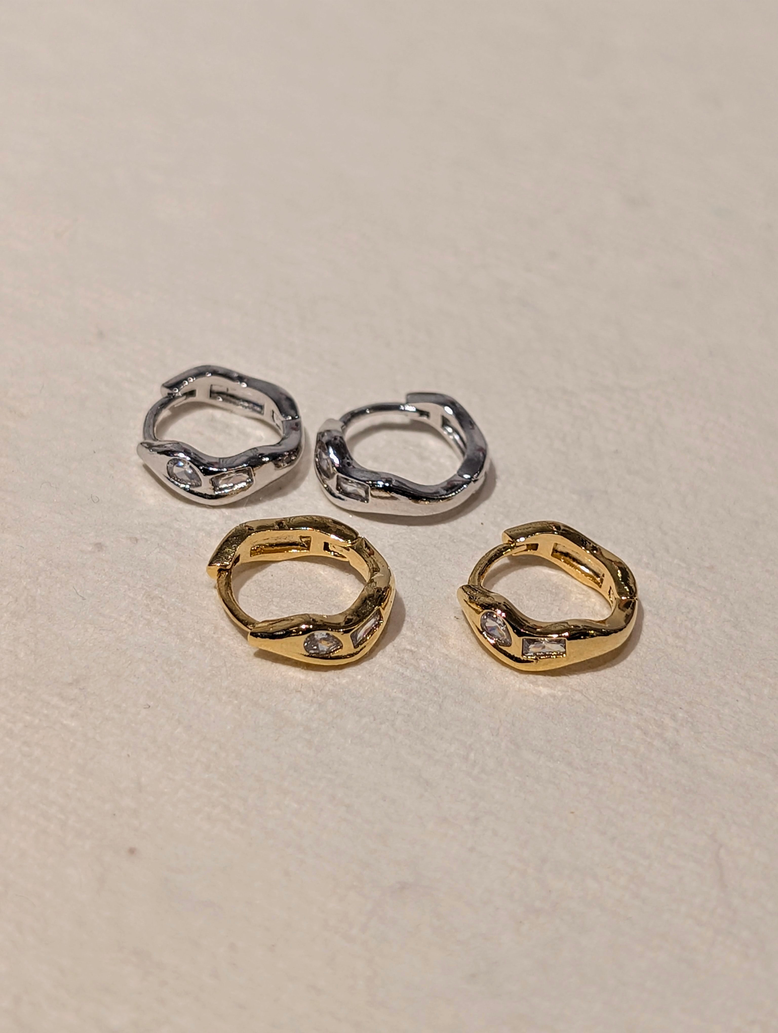 Wavelet CZ Hinged Hoop Earrings