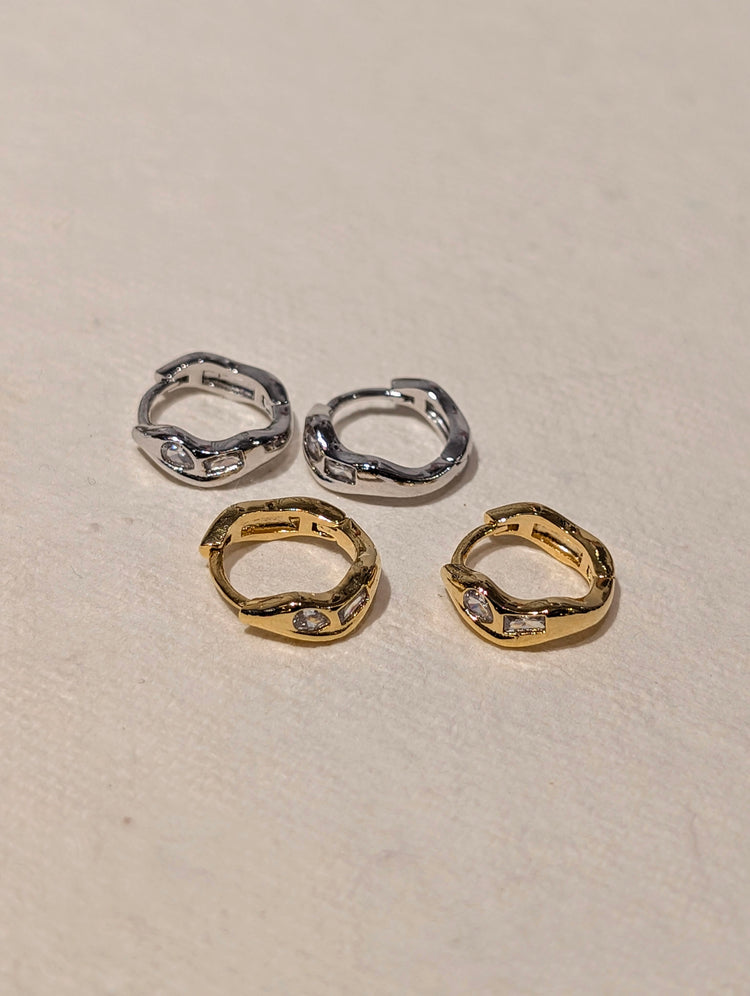 Wavelet CZ Hinged Hoop Earrings