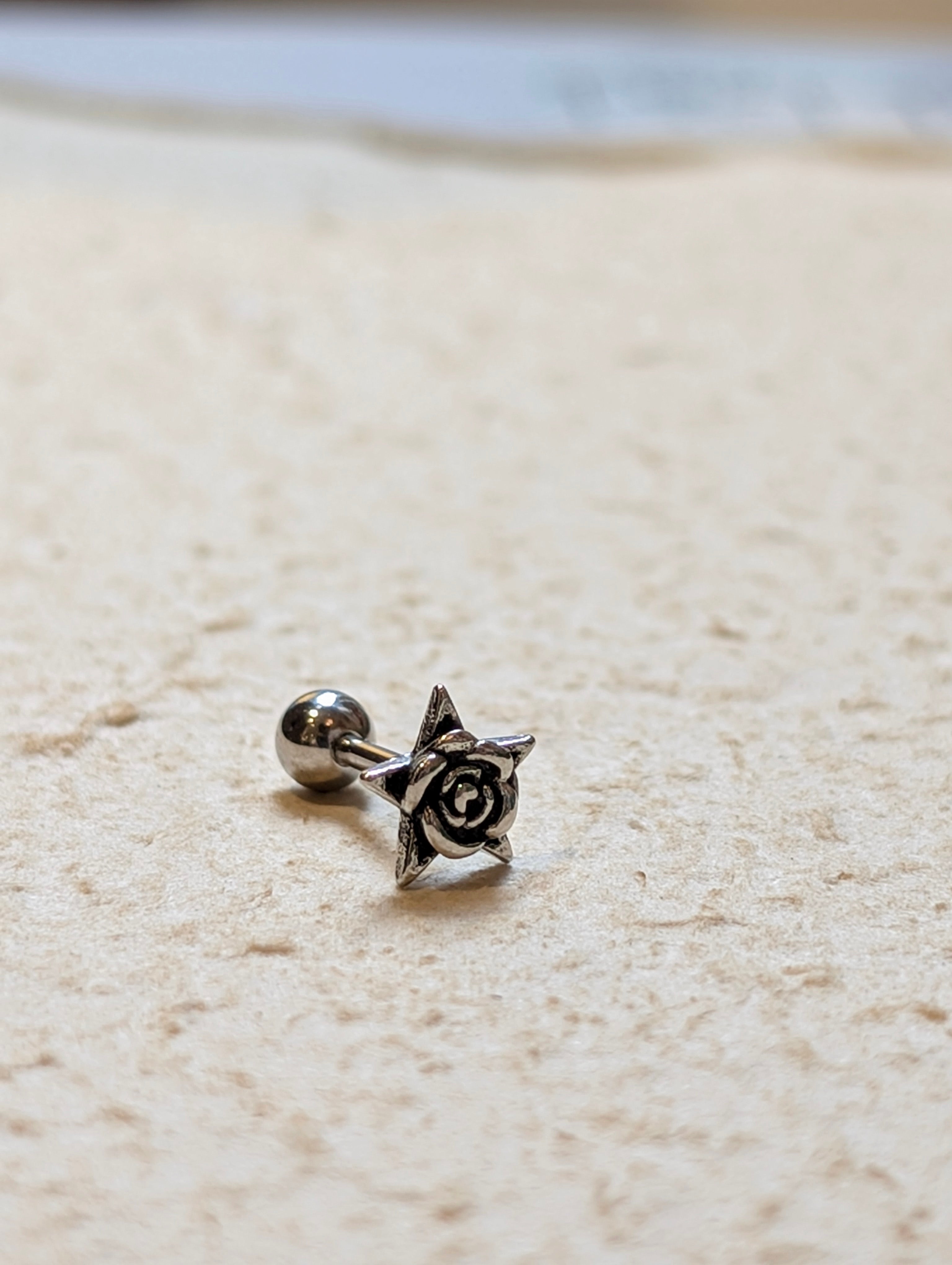 Star rose stud surgical steel piercing Earring (1pc)