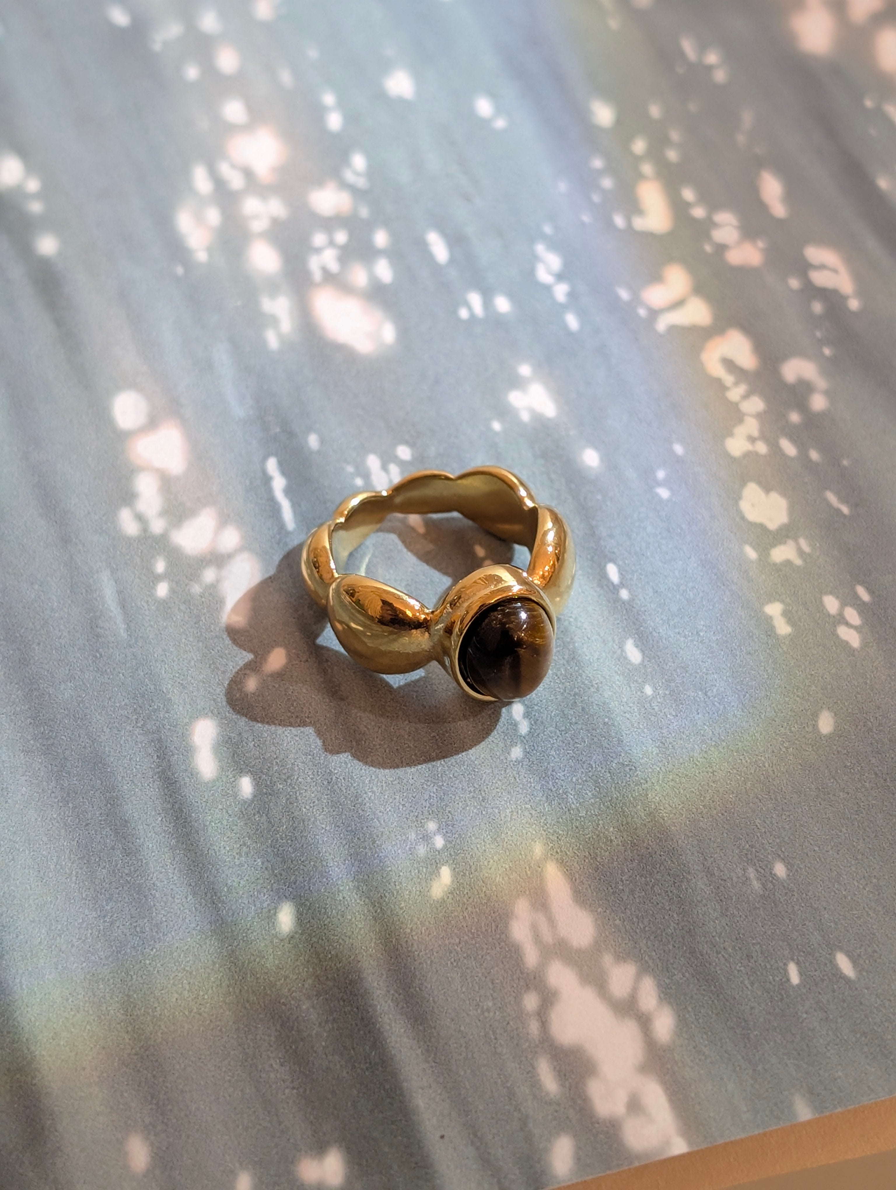 Faux tigers eye stainless steel ring