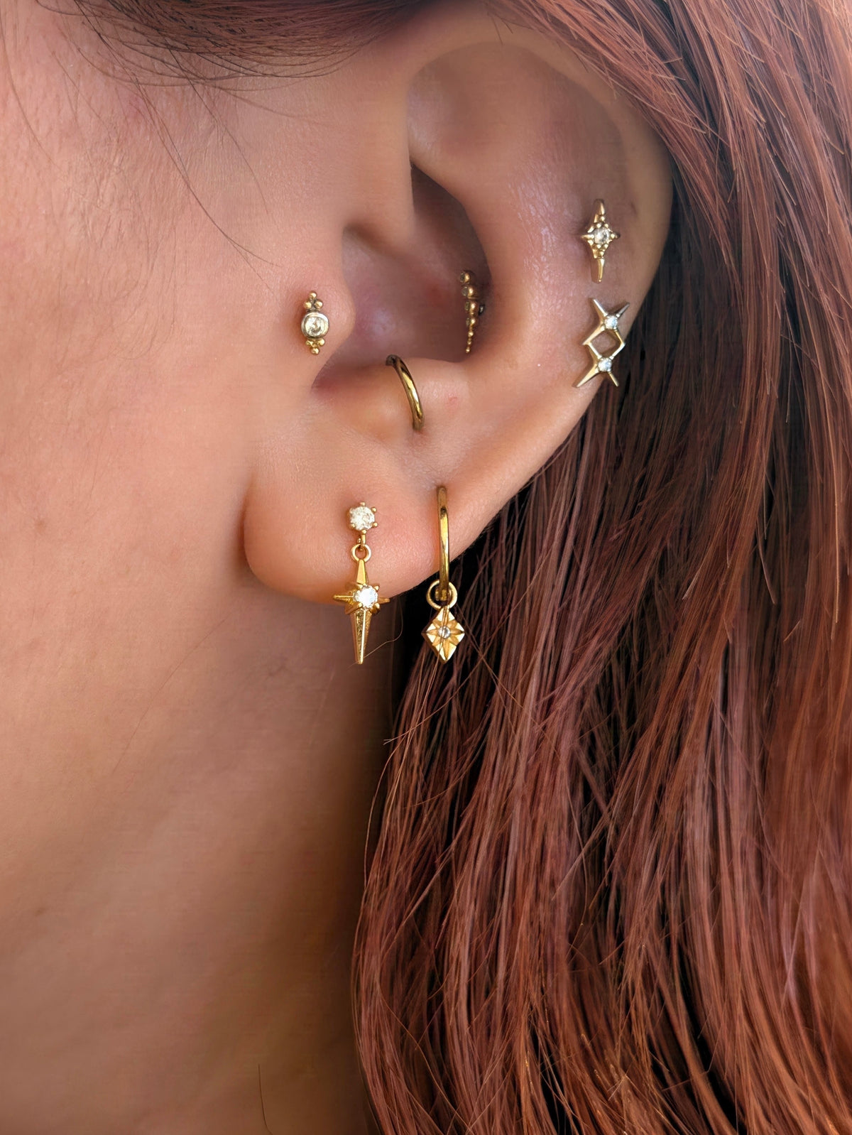 Dangle starburst stud piercing surgical steel earring (1pc)