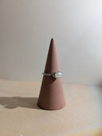 Oval faux pearl stainless steel ring