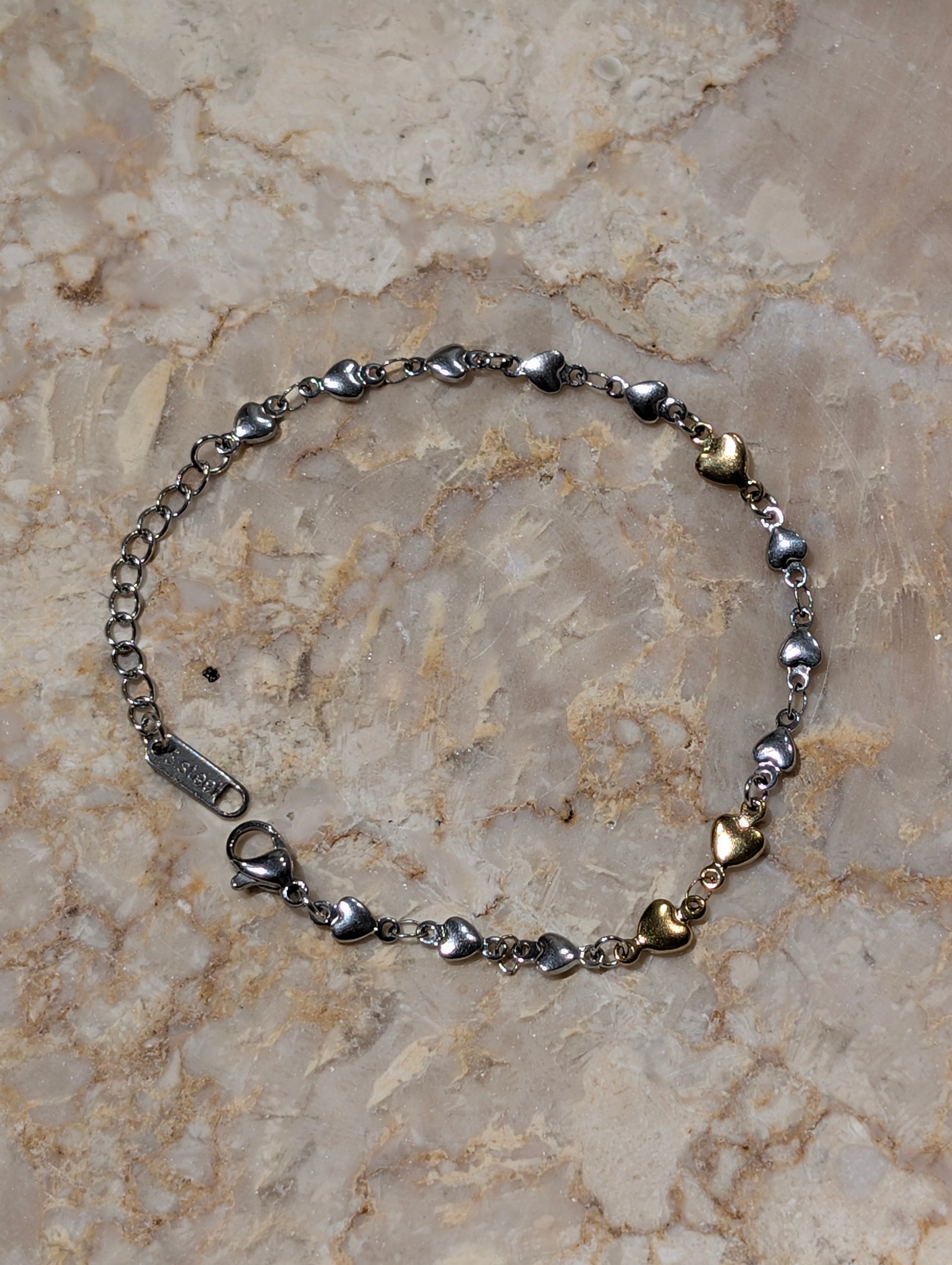 Two-Tone Heart Stainless Steel Bracelet