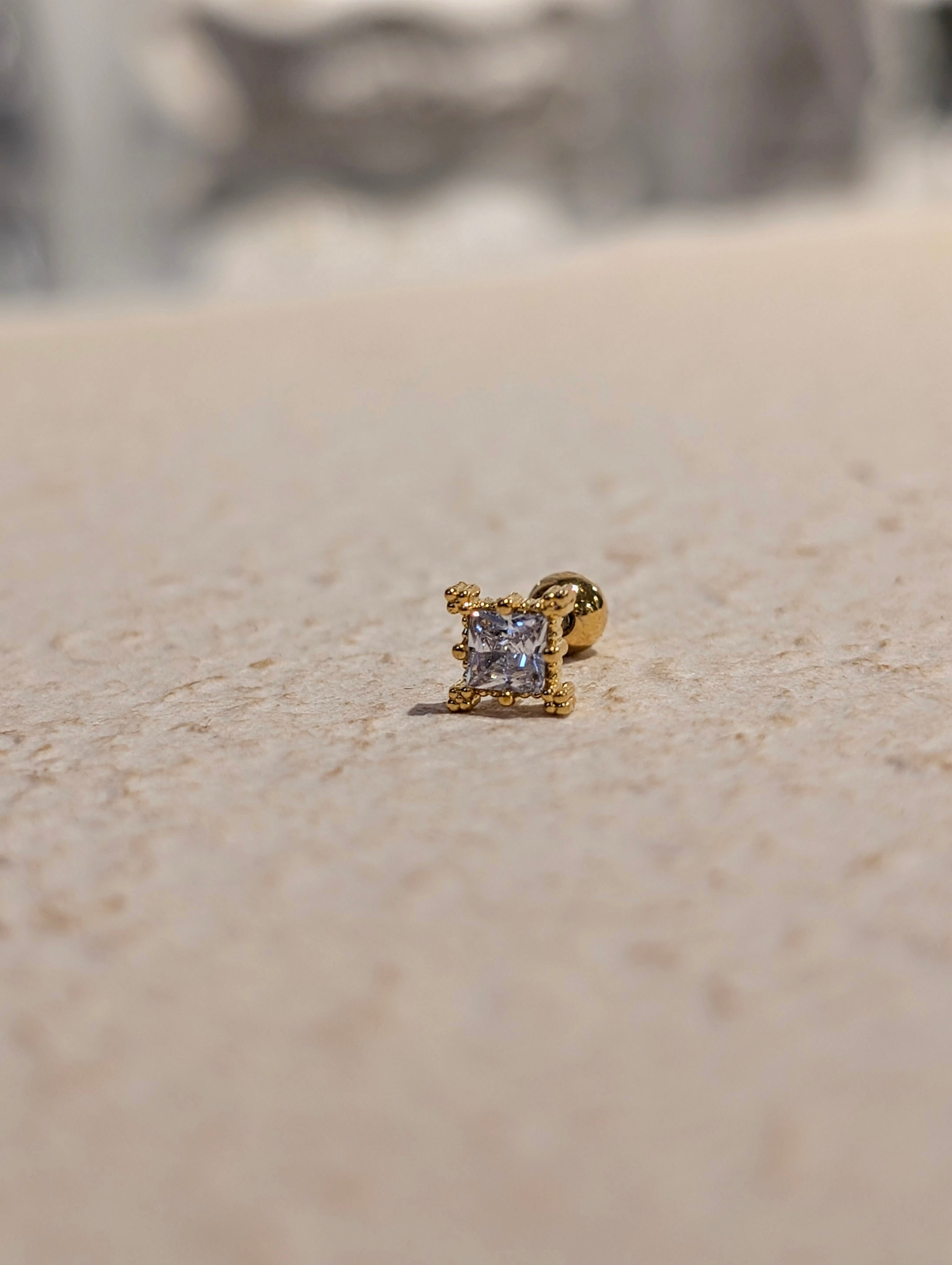 Square cz surgical steel stud piercing (1pc)